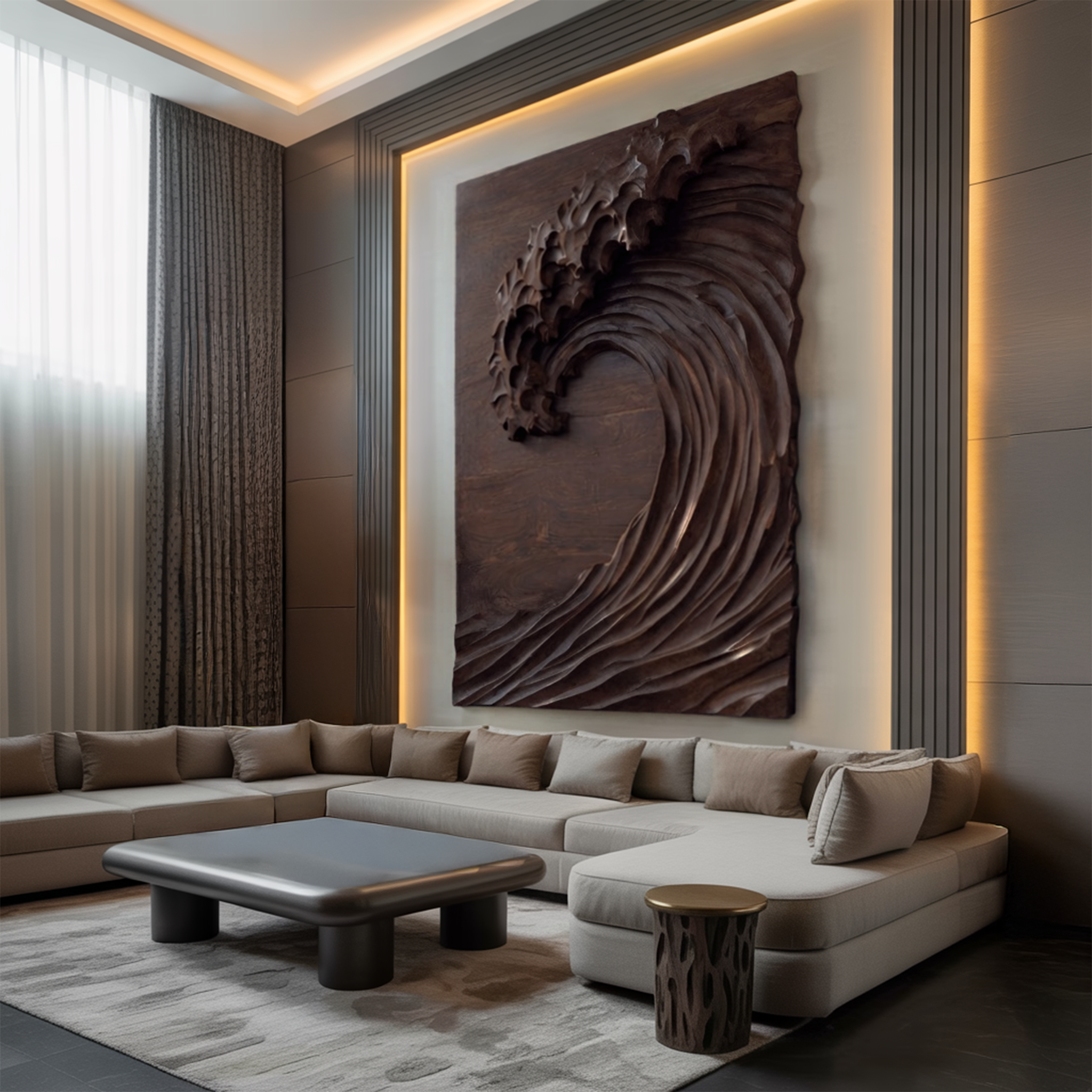 Hand Carved Wave Wall Art For Modern Living Room Decor RTTHHNWA077