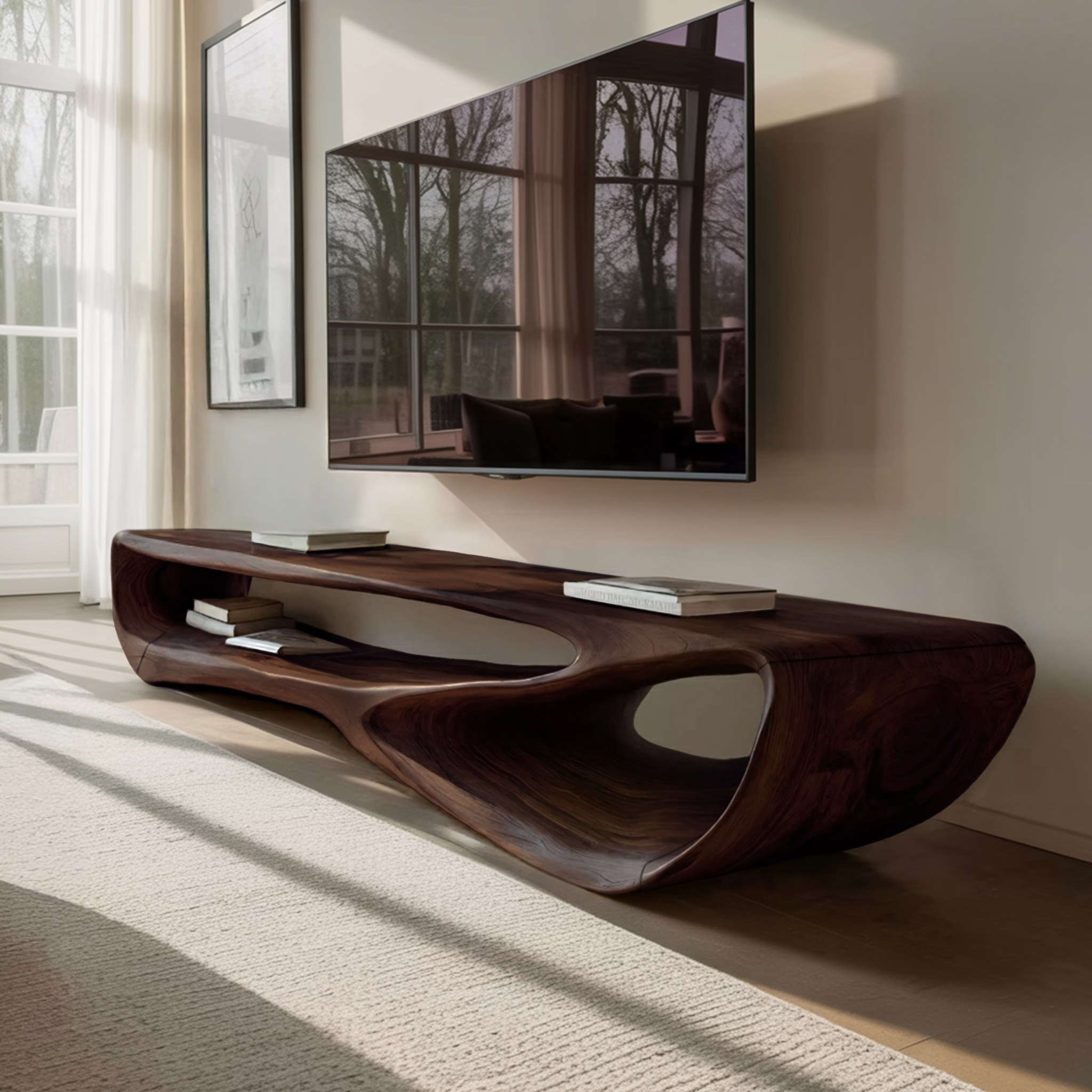 Minimal Curved TV Console For Living Room RTTHHNTVC060