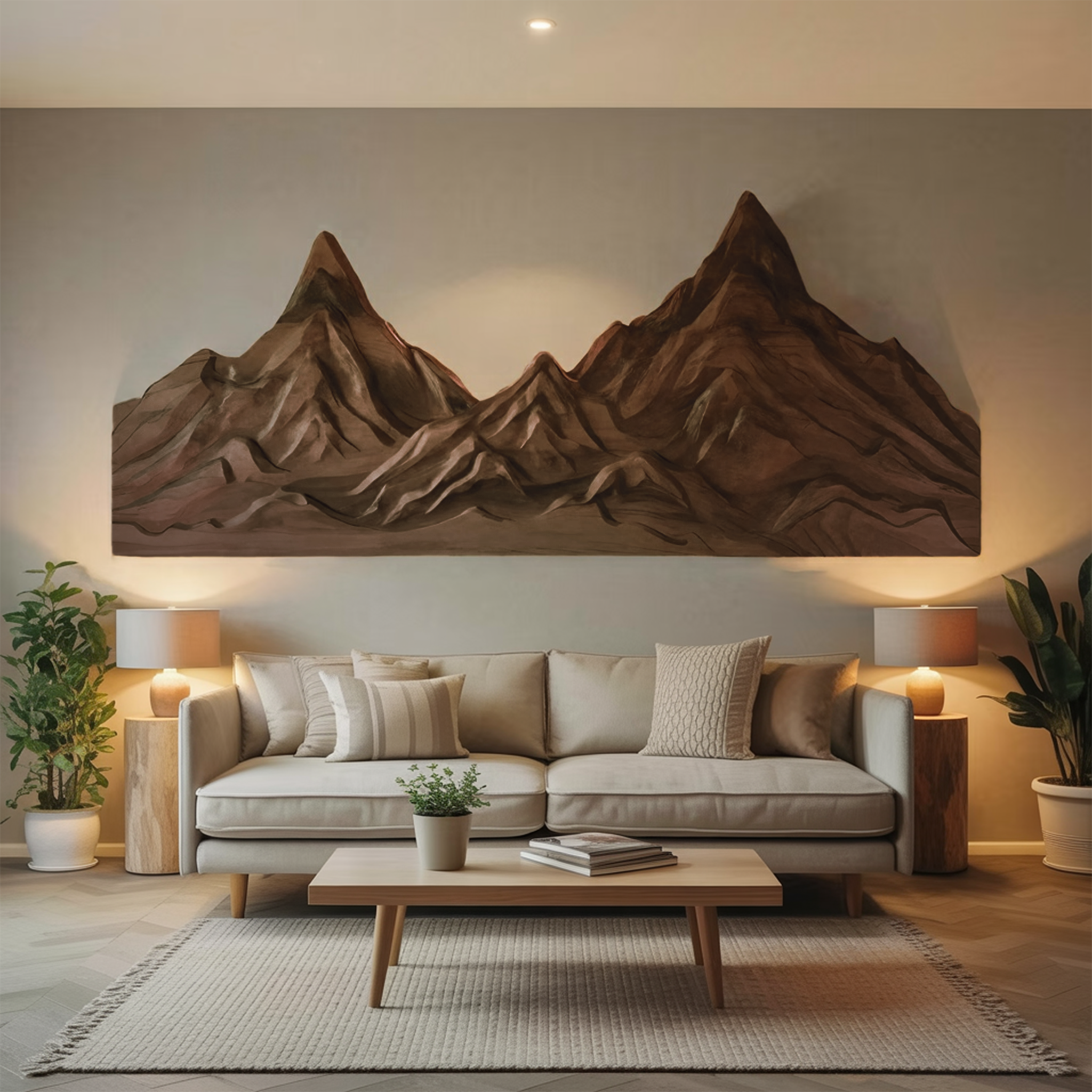 Rustic Mountain Wall Art Sculpture Hand Carved For Bedroom And Living Room SITHHNWA001
