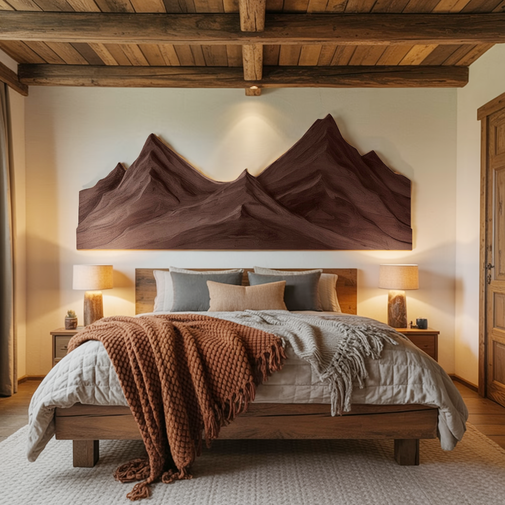 Rustic Mountain Wall Art Triptych Carving For Bedroom And Living Room SITHHNWA002