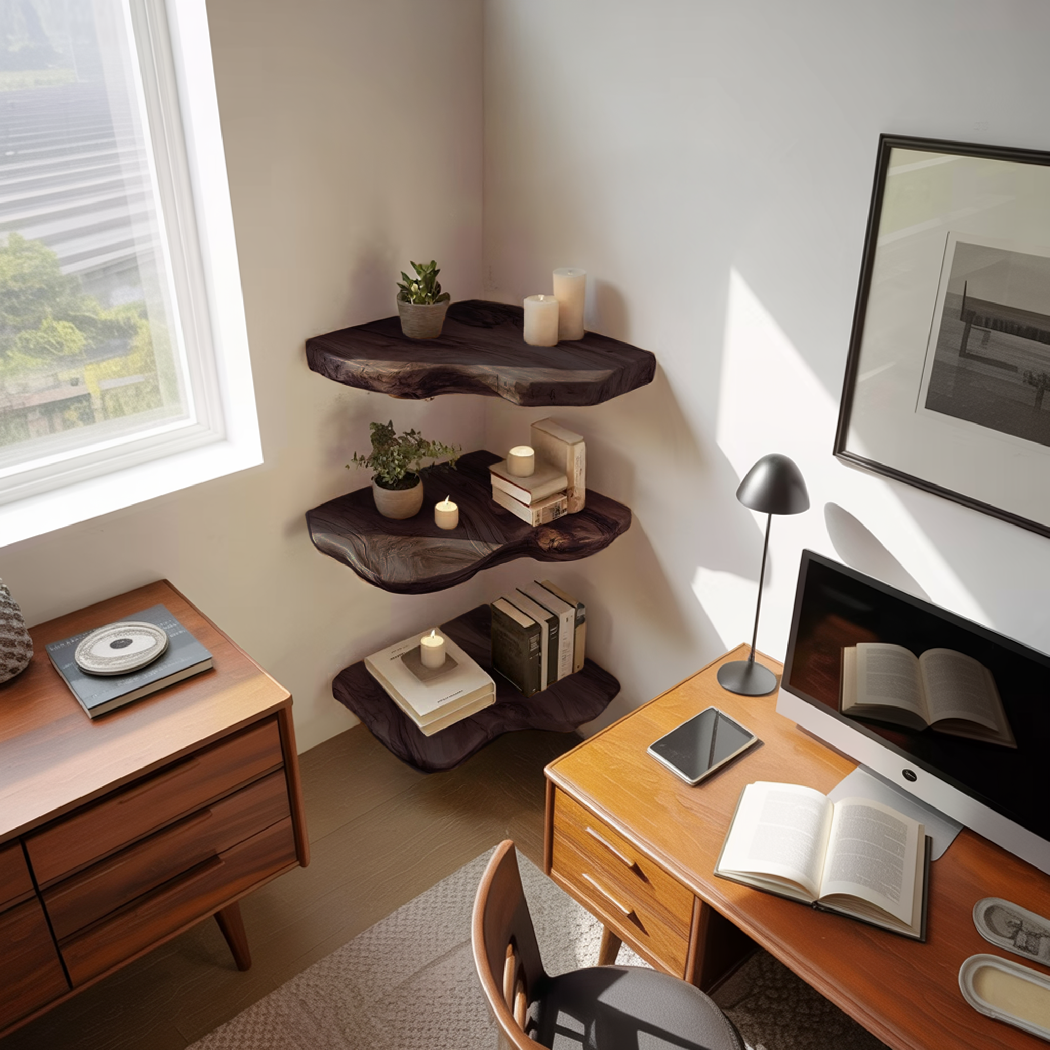 Modern Solid Wood Corner Shelf For Entryway Design And Display SILDTTRCN004