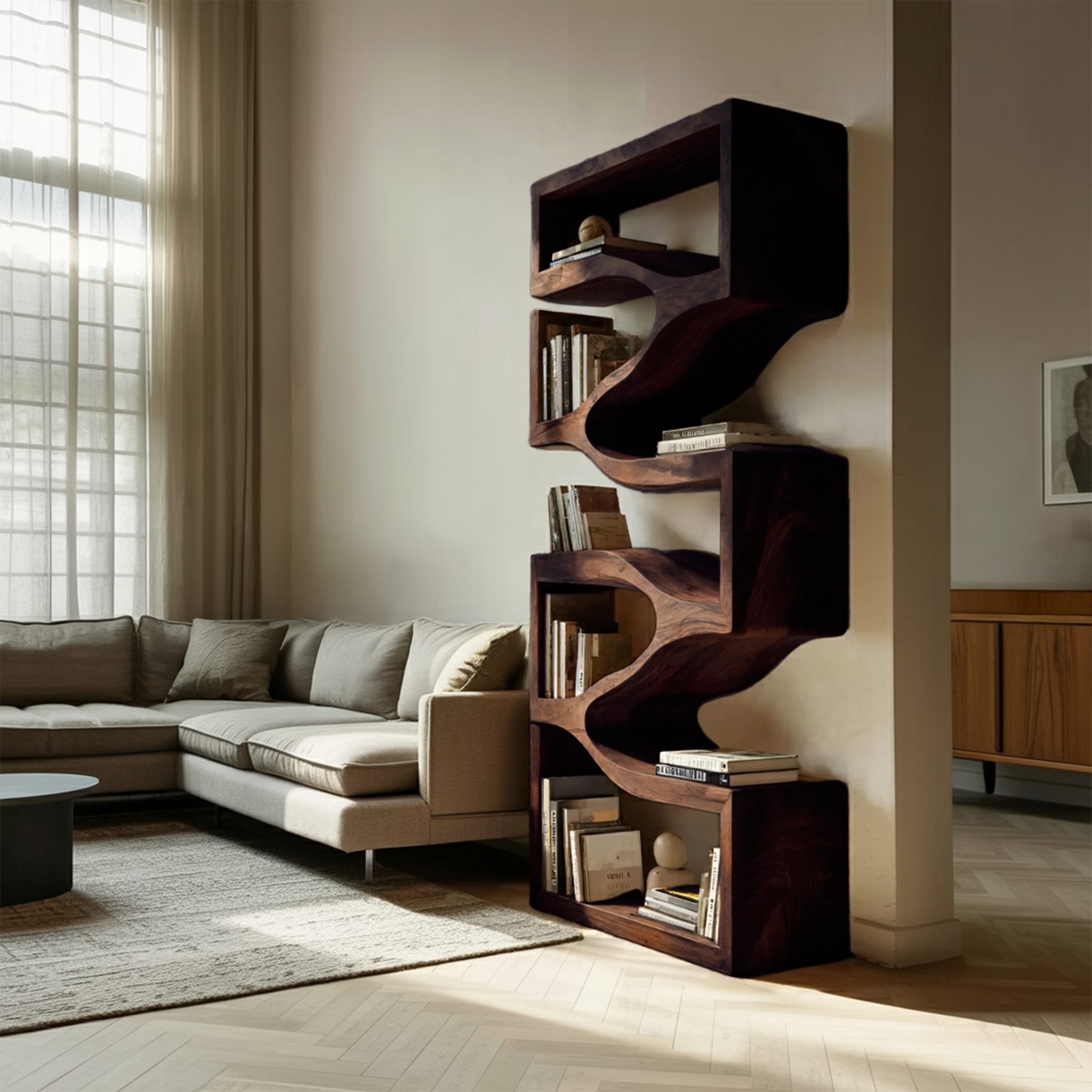 Sculptural Wooden Wall Bookcase For Modern BedRoom RTTHHNBS109