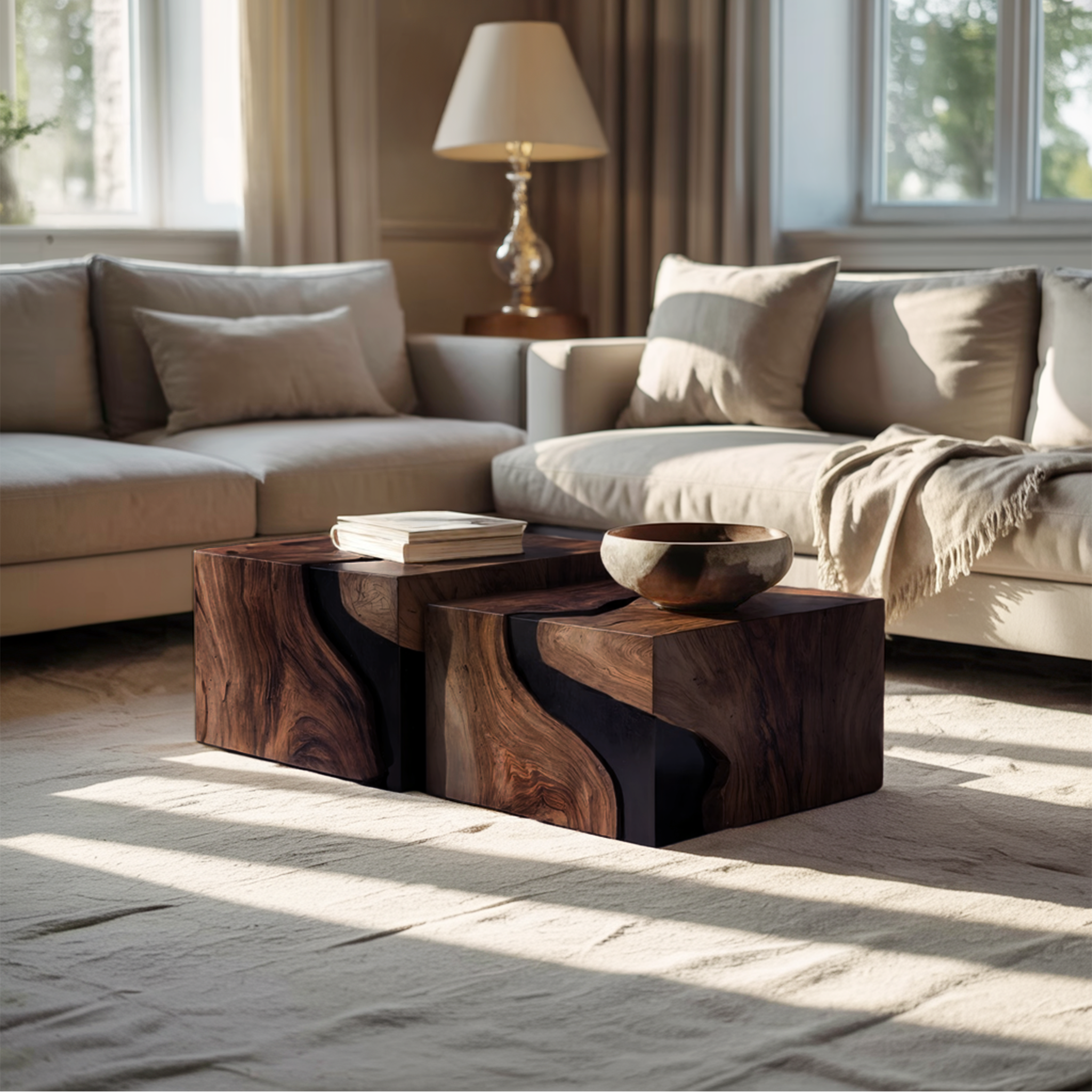 Farmhouse Solid Wood Cube Coffee Table For Cozy Rooms SILDTTNCF053