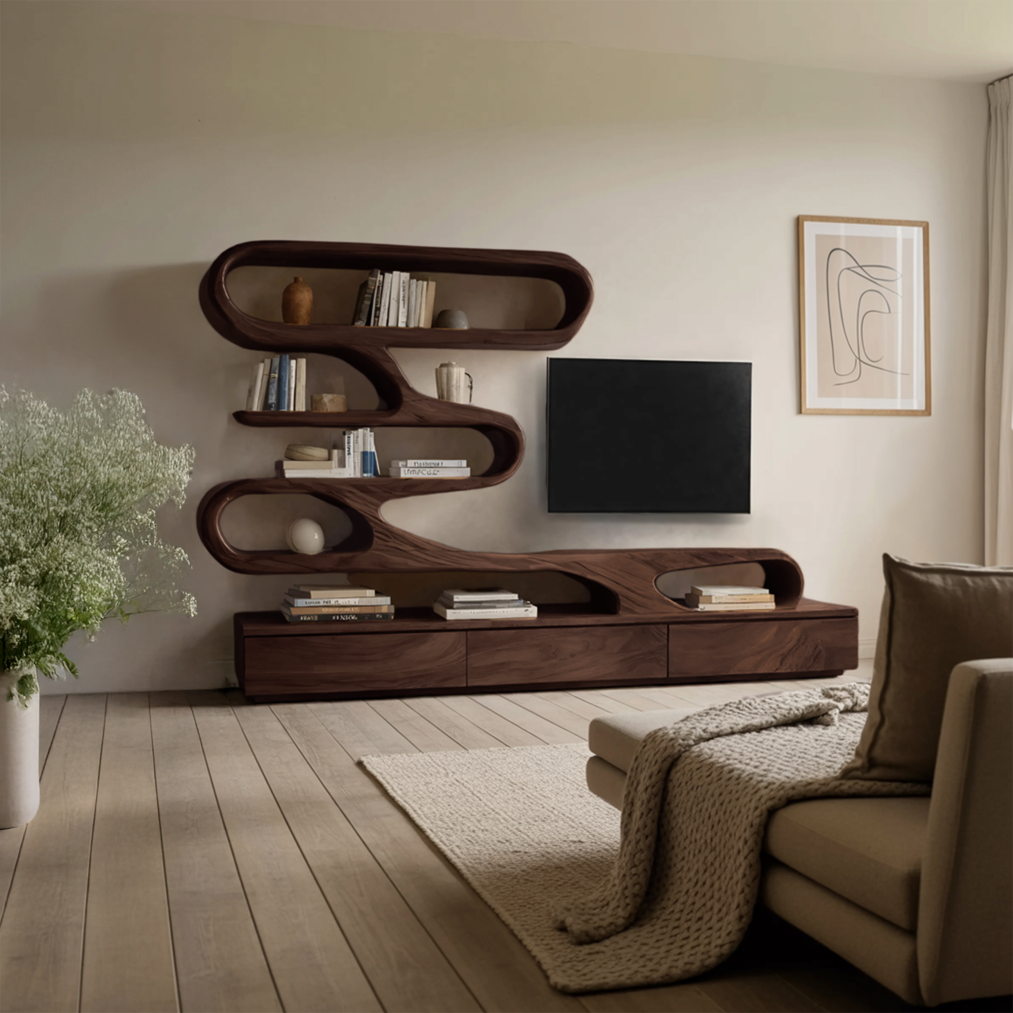 Modern Organic Wall TV Shelf System For Living Room SITHHNTVC036