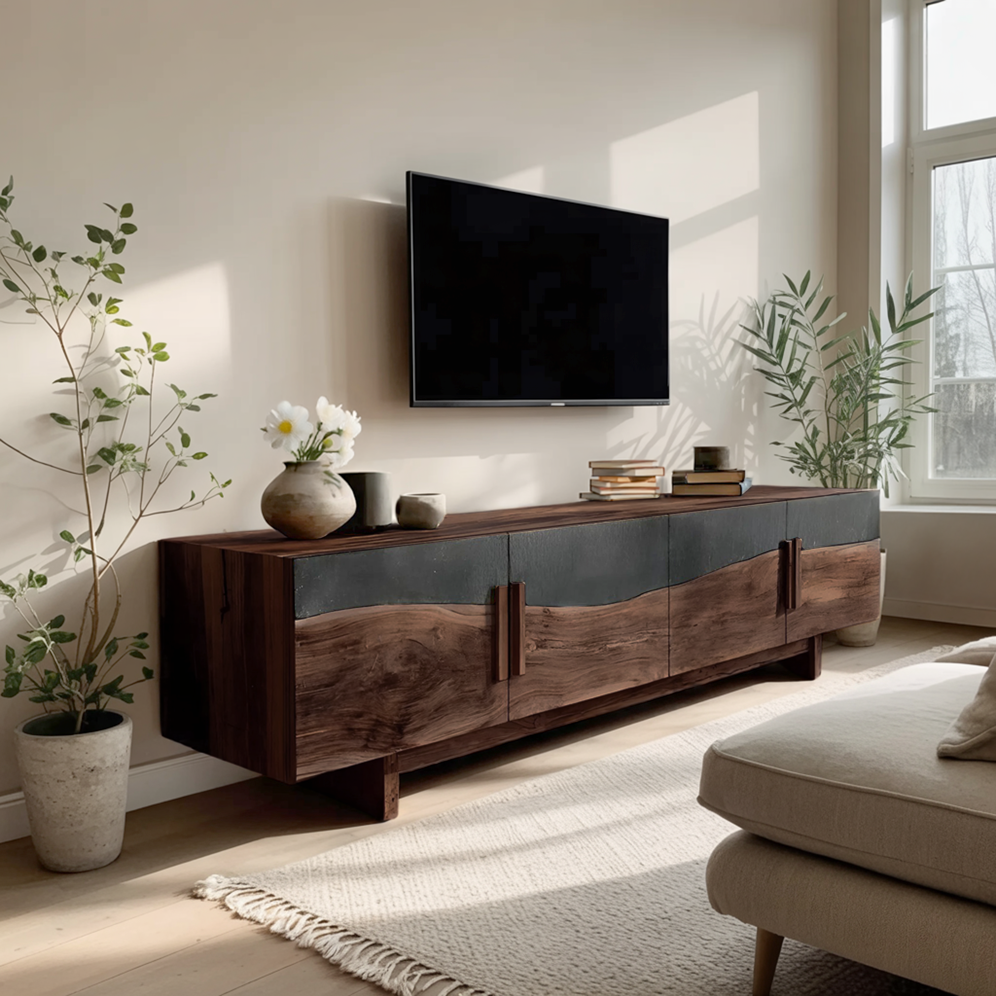 Mid Century Natural Wood Entertainment Unit For Decor SILDTTNTVC114