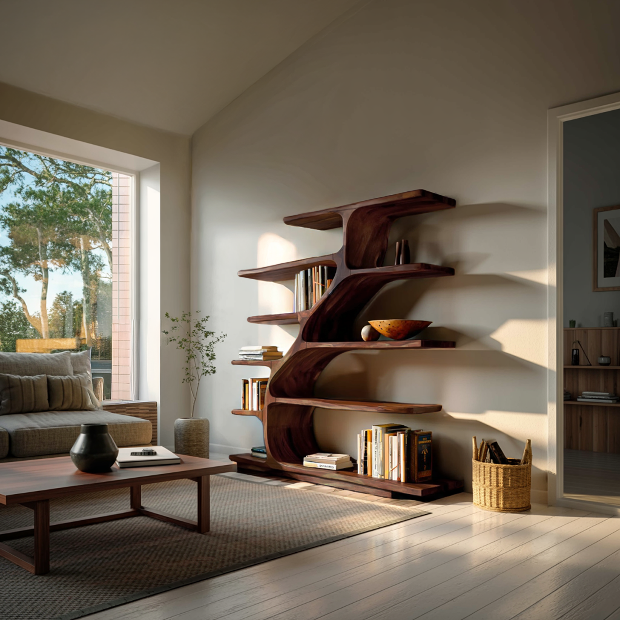 Organic Modern Bookshelf With Flowing Curves For Home Decor RTTHTTBS056