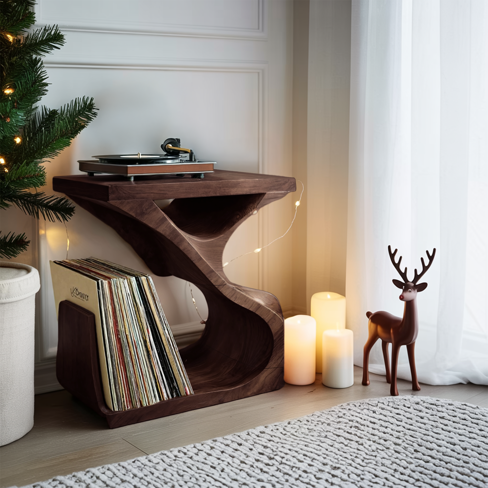 Modern Wooden Record Stand For Furniture Decor Holiday Gift SILDTTNCRS016