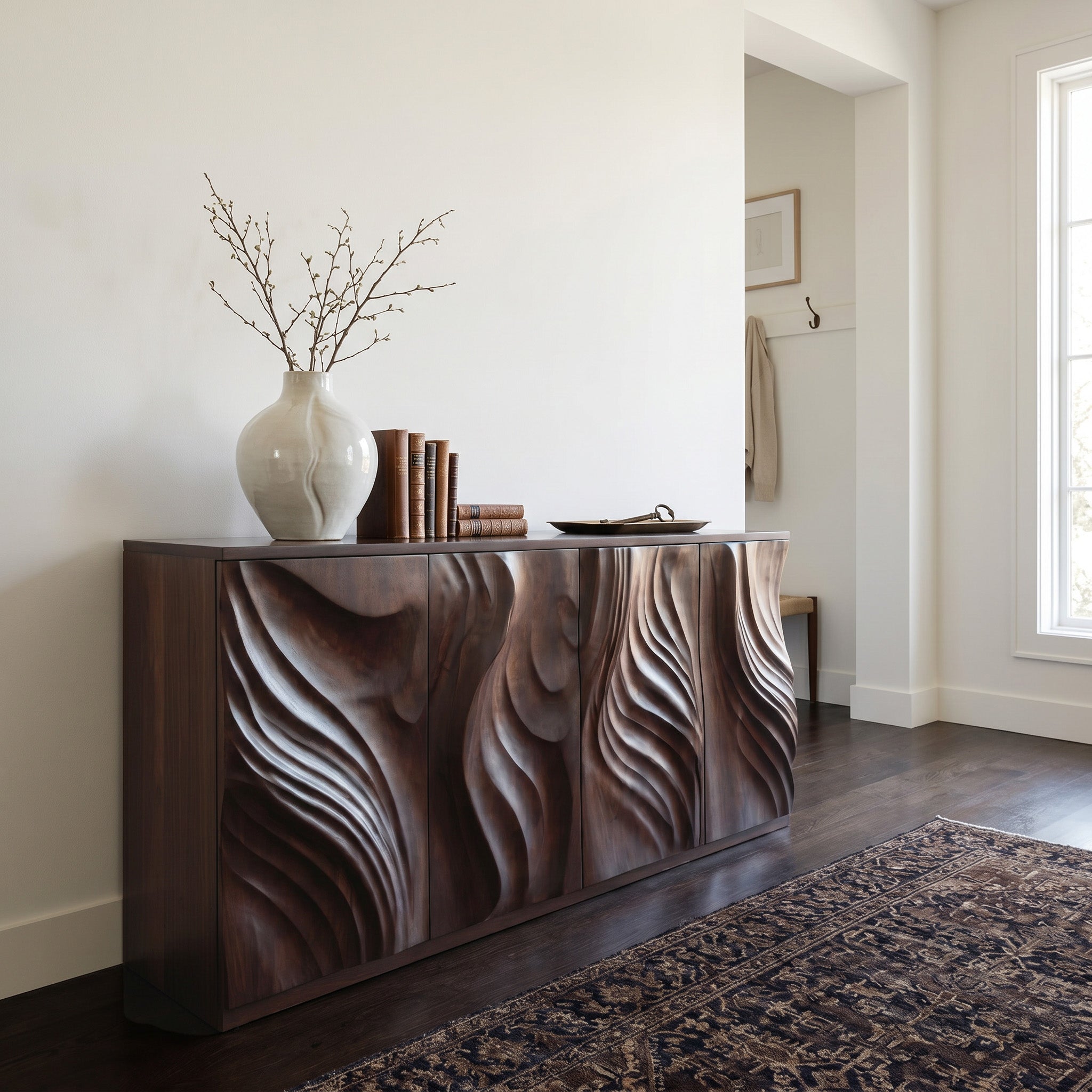 Luxury Credenza Sculpted Door Storage Furniture For Living RTTHHNSD006
