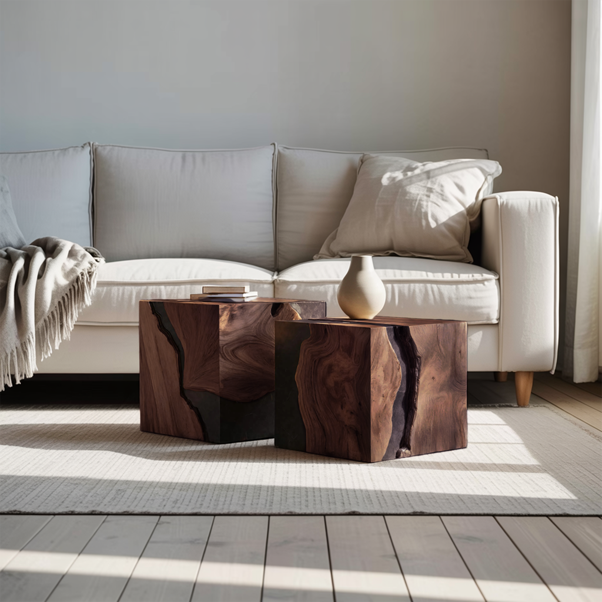 Mid Century Wooden Cube Coffee Table For Living Room Decor SILDTTNCF028