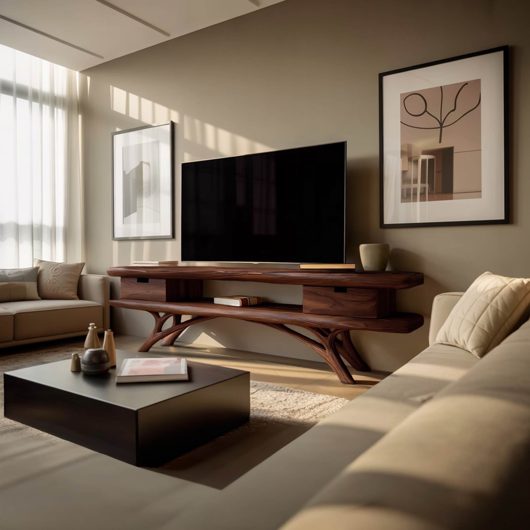 Artistic Curved TV Cabinet For Minimalist Interior Furniture RTTHTTTVC059