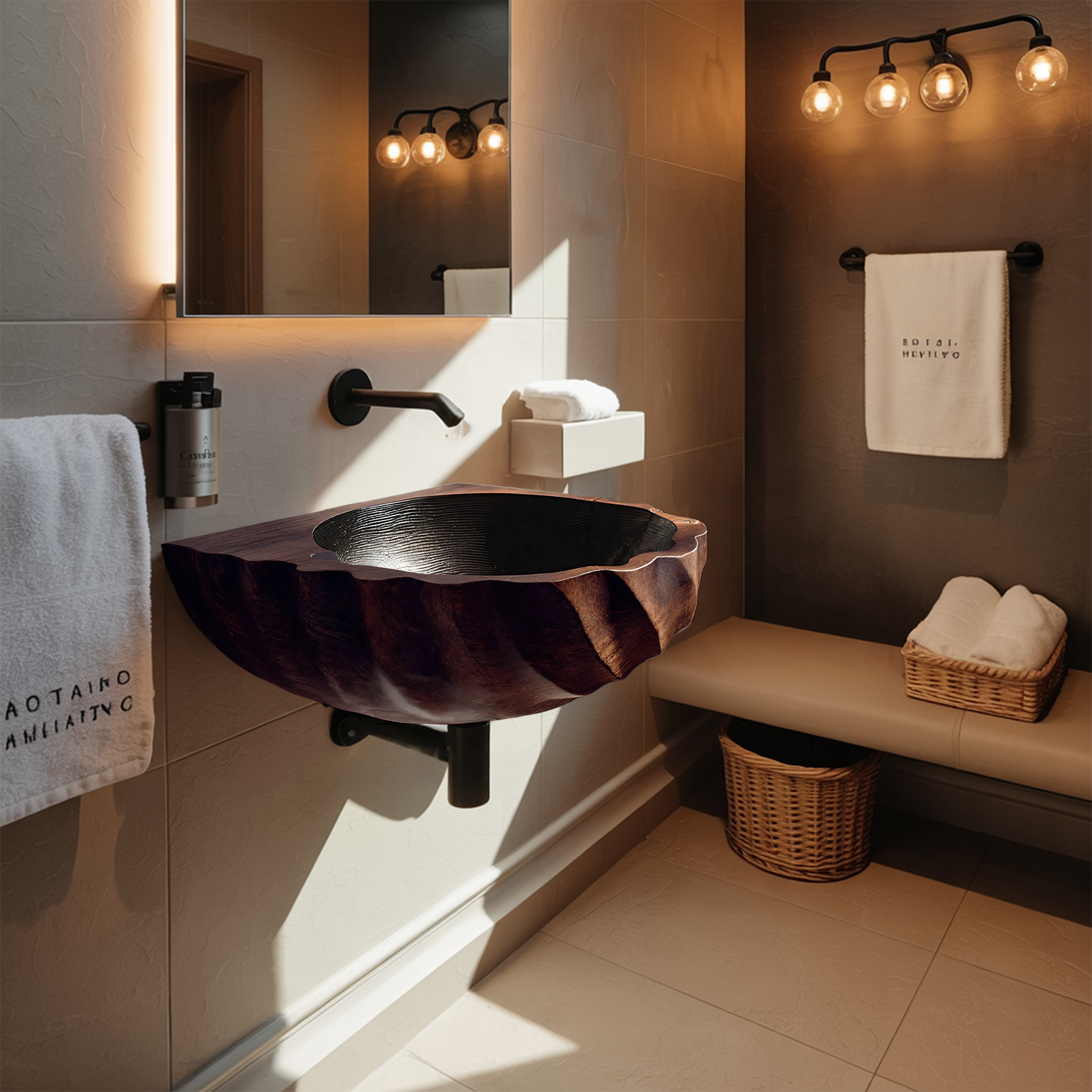 Modern Wooden Live Edge Wood Basin For Minimalist Bathroom Design SILDTTRVS029