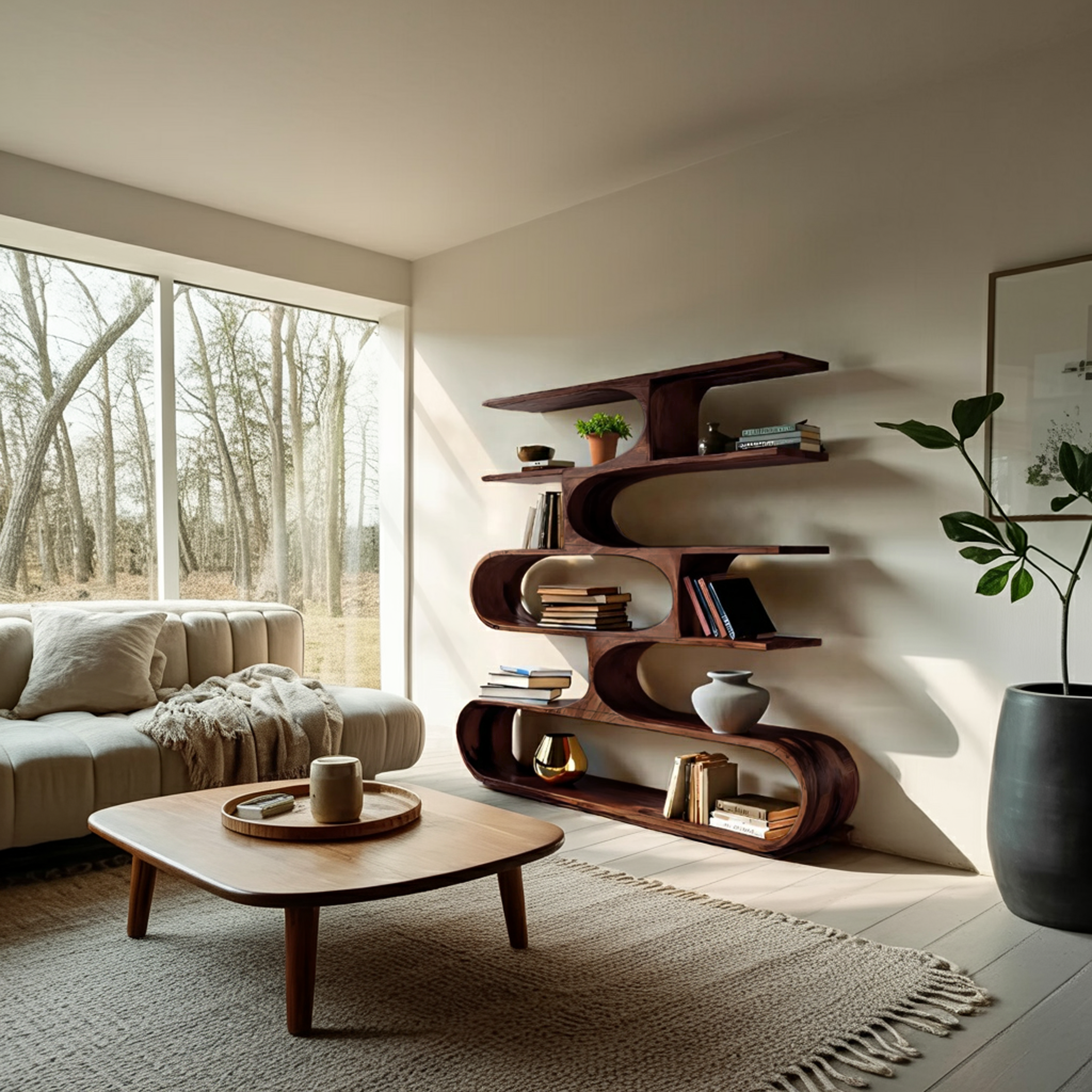 Artistic Curved Bookcase For Living Room Decor RTTHTTBS054