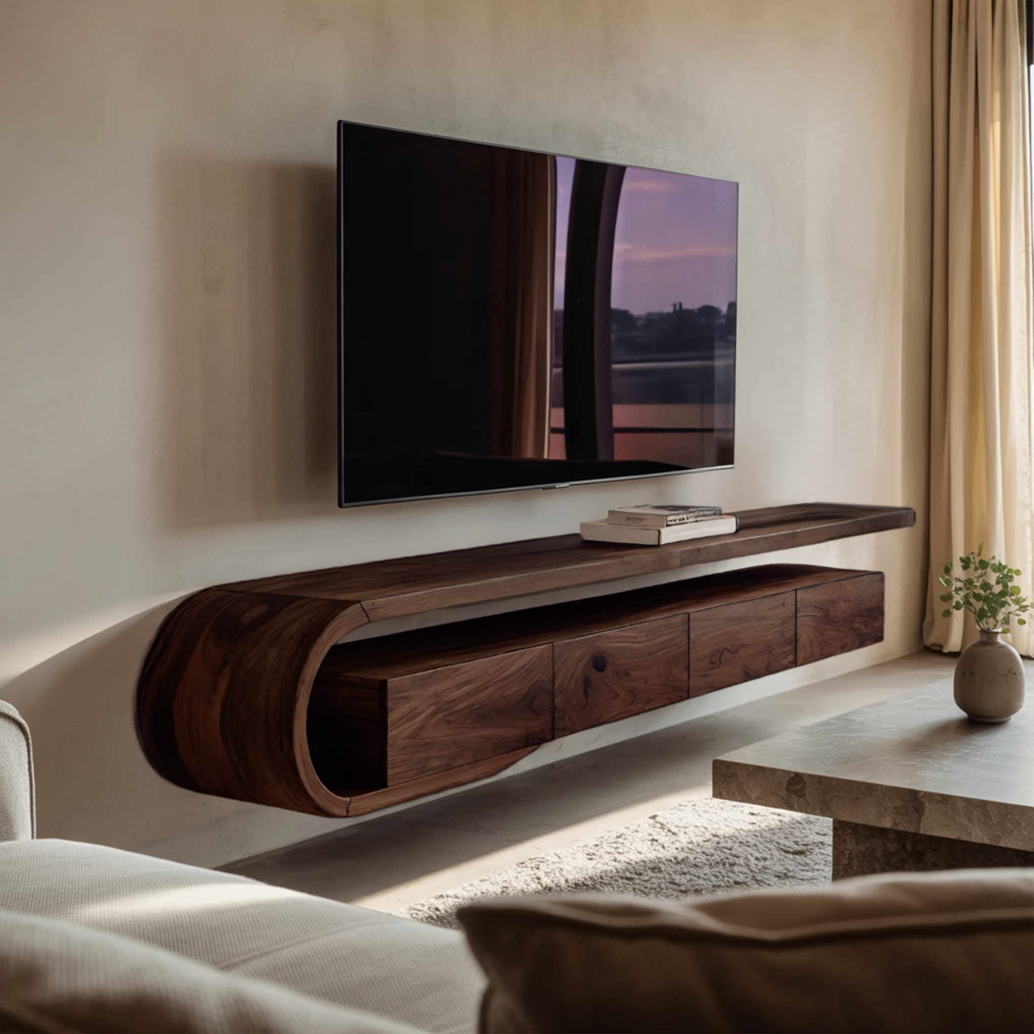 Modern Sculptural Wall Mounted TV Console For Living Room RTTHHNTVC056