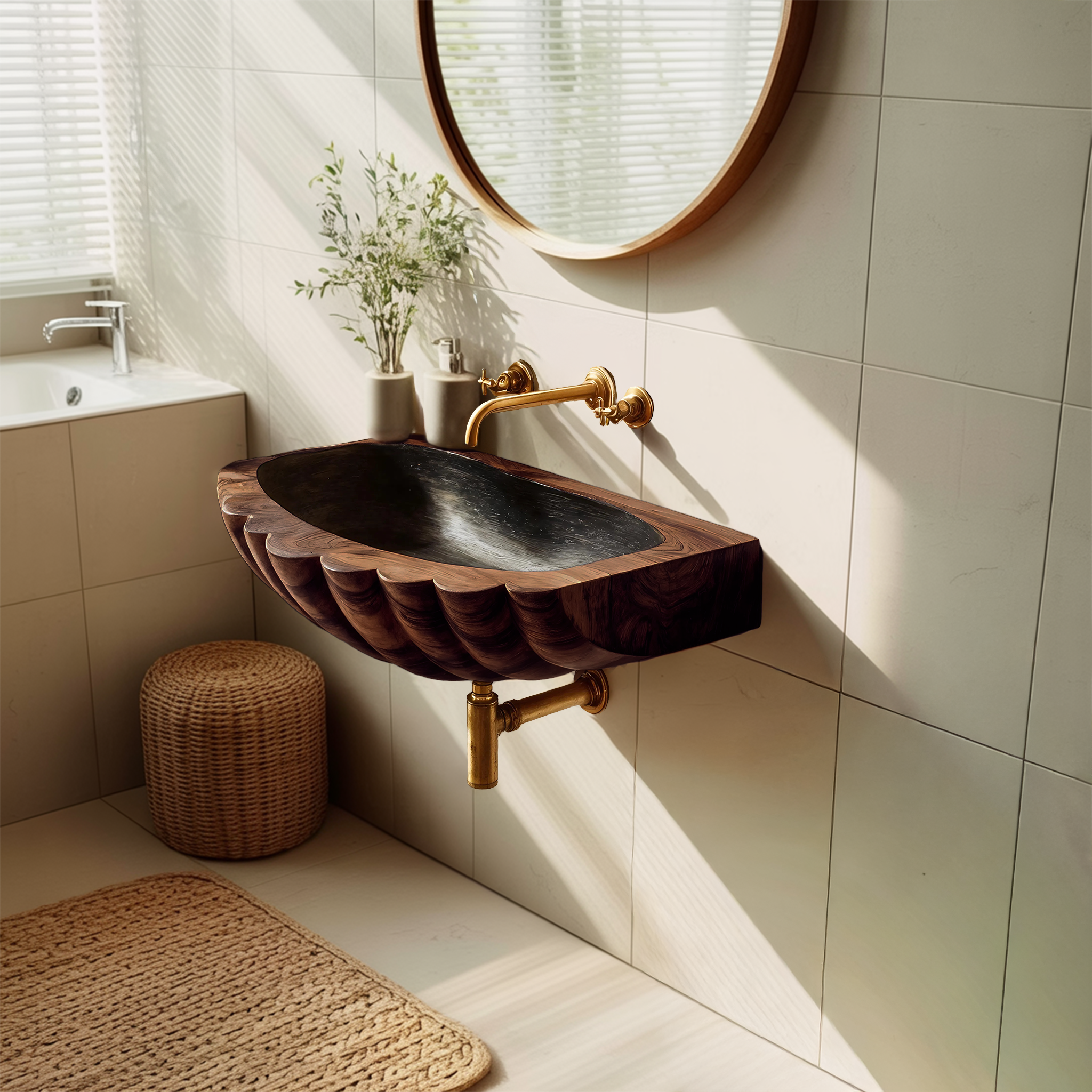 Farmhouse Wall Mounted Wooden Bathroom Sink For Rustic Bathroom Decor SILDTTNVS034