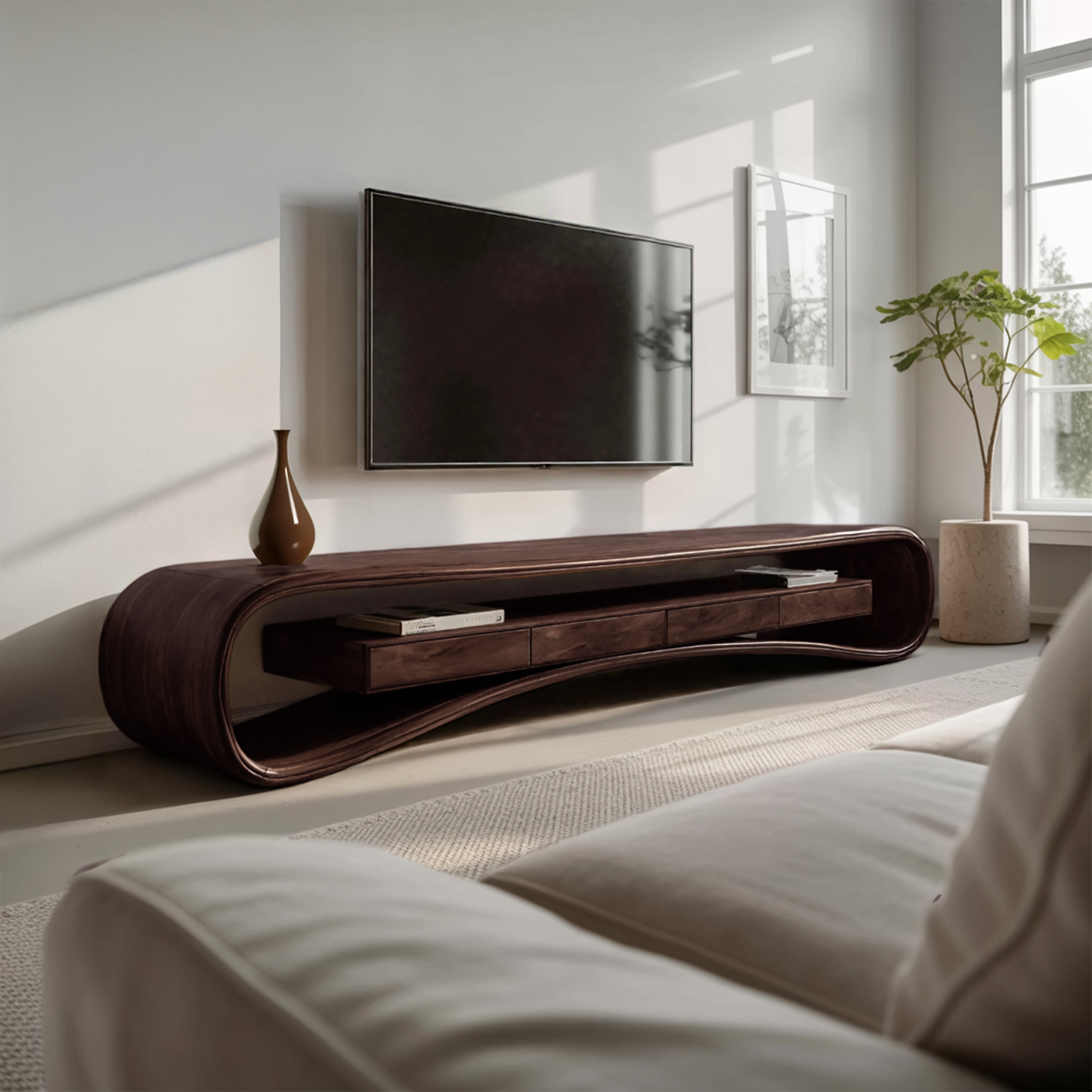 Modern Luxury Curved Media Console For Living Room SITHHNTVC045