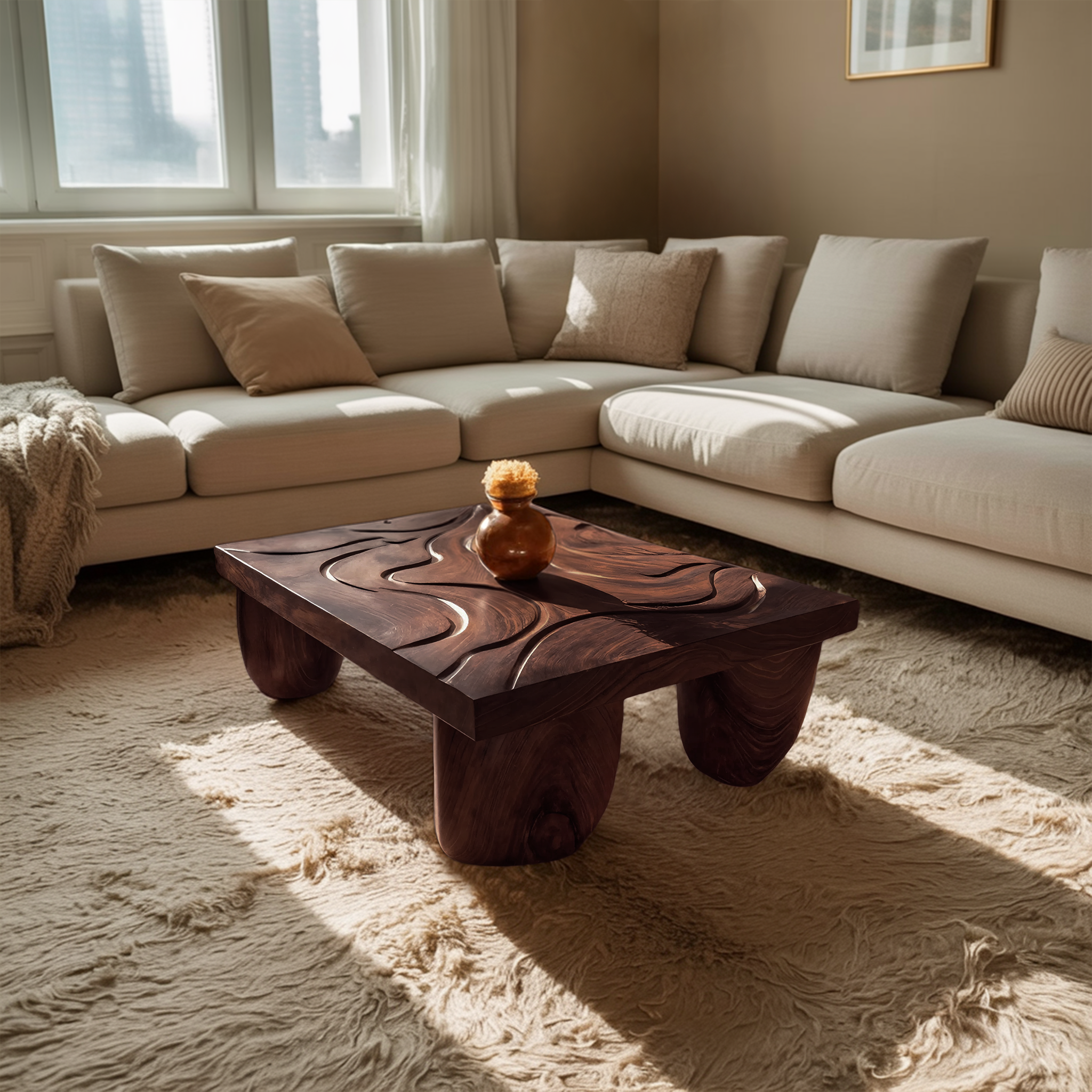 Mid Century Solid Wood Irregular Coffee Table For Entryway SILDTTRCF067