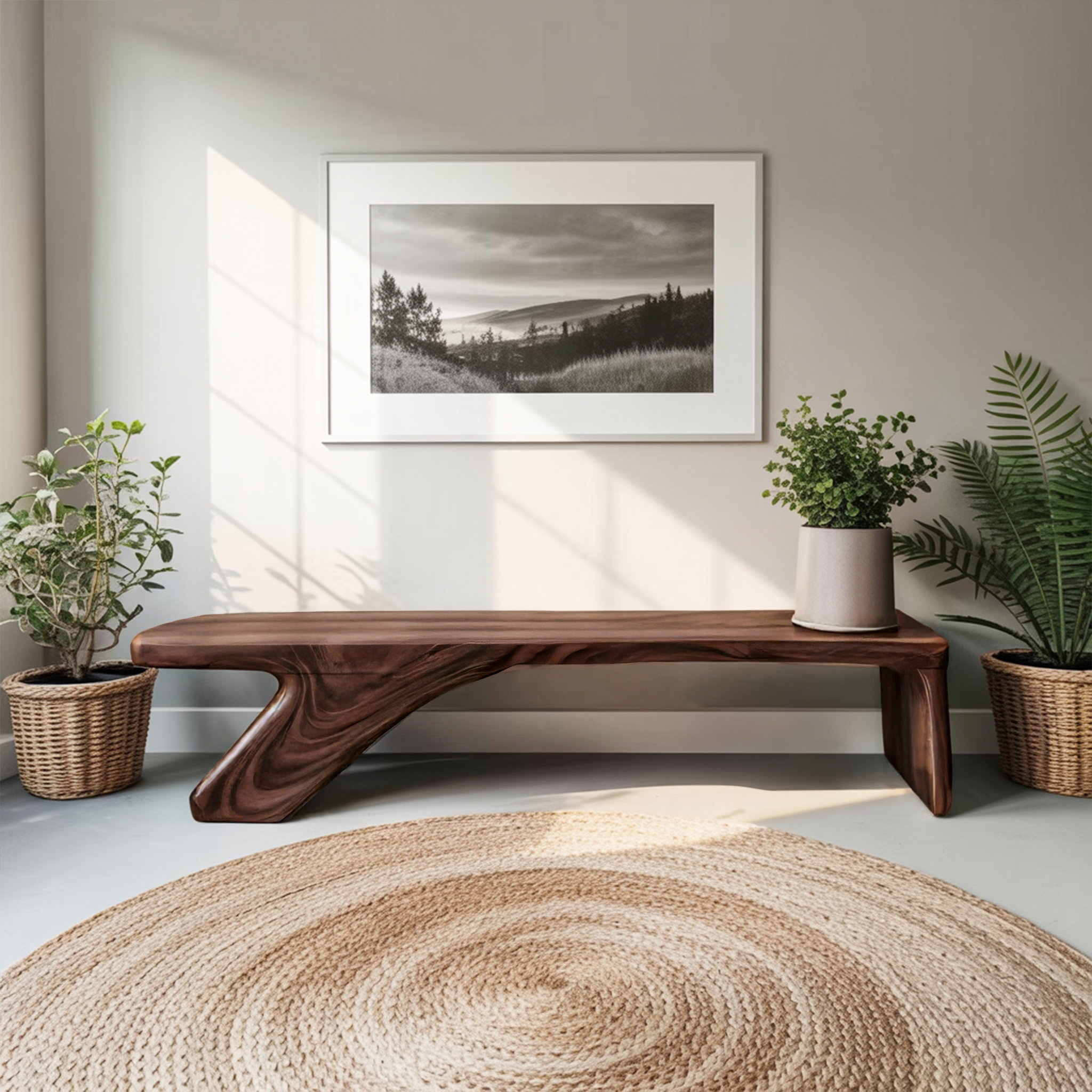 Architectural Bench With Sculpted Z Base For Entryway SITHTTCHR039
