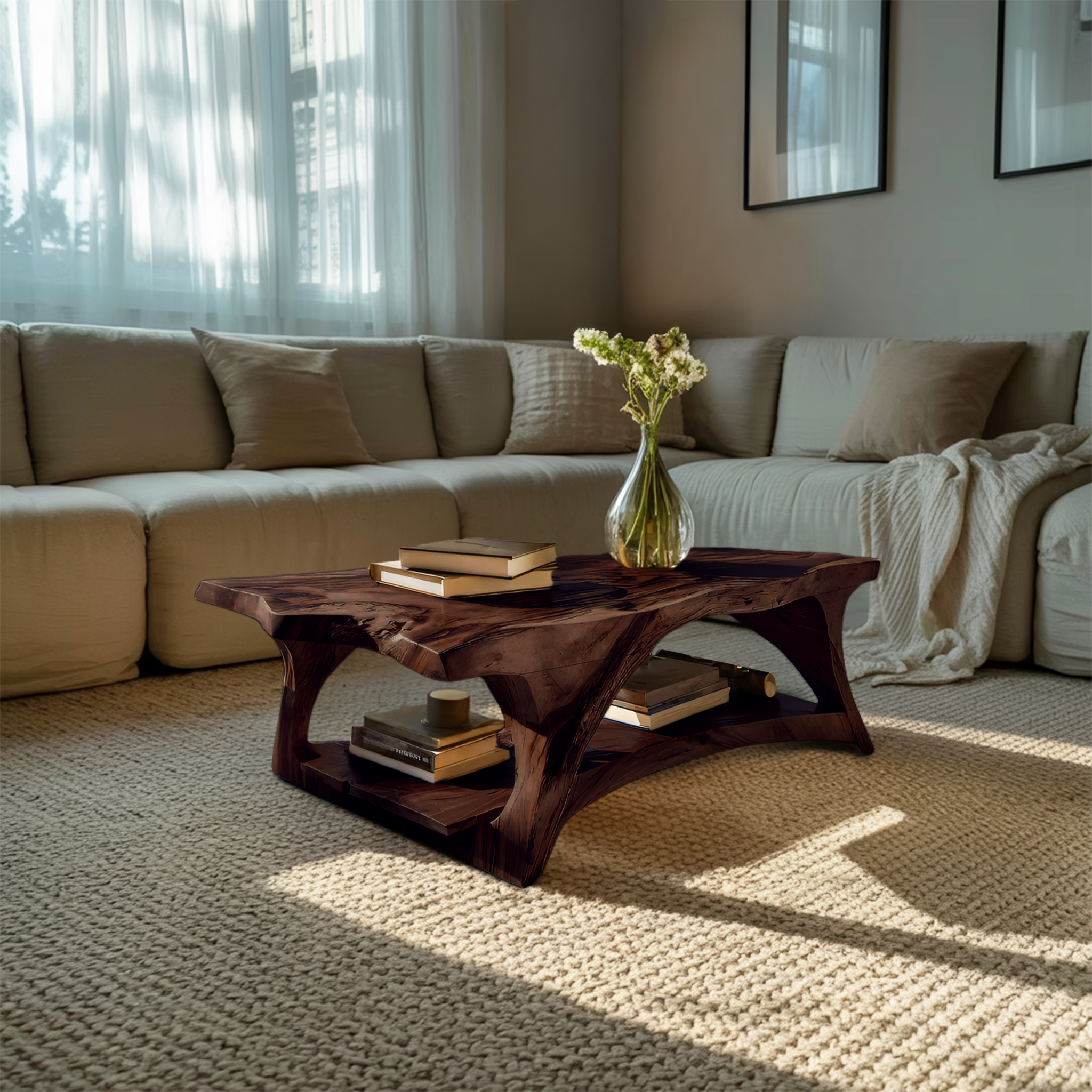Handcrafted Coffee Table With Live Edge Legs For Living RTTHTTCF034