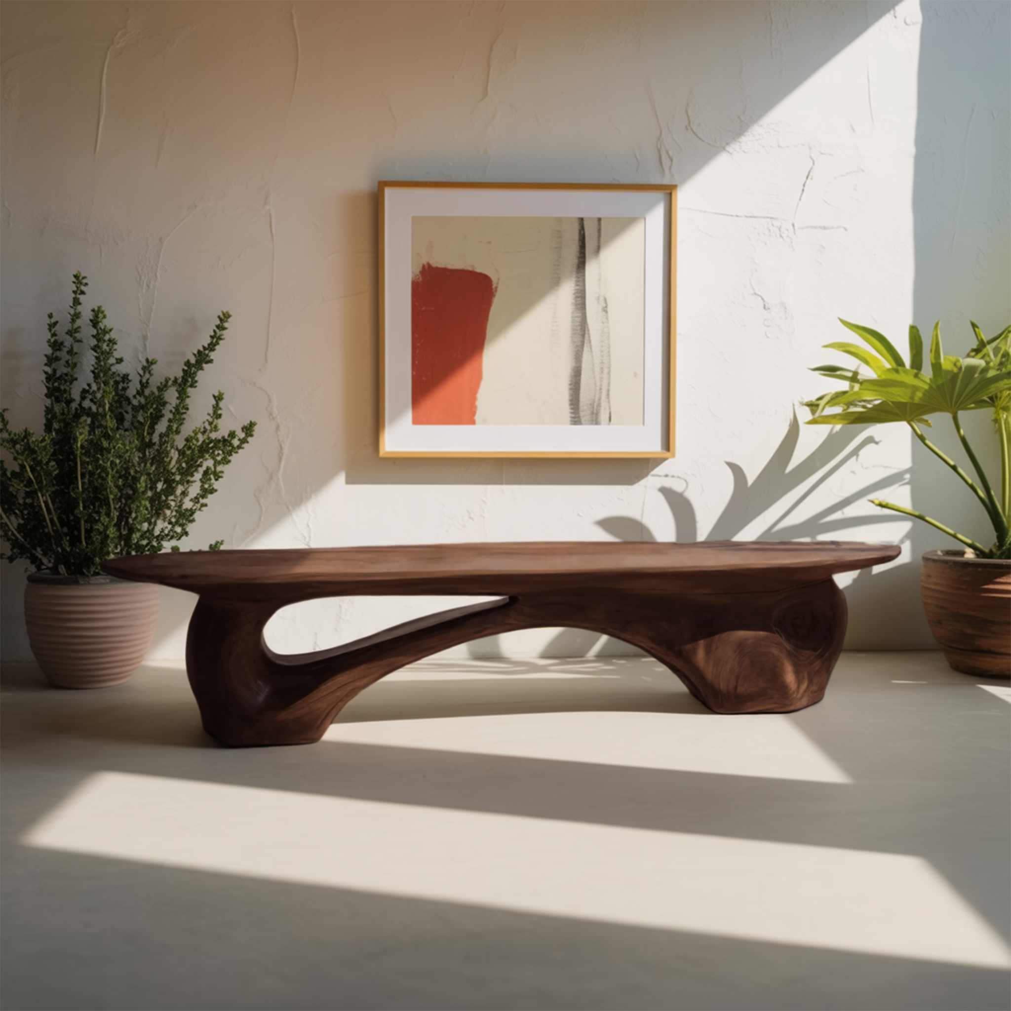 Organic Bench With Carved Design For Living Room SITHHNCHR053