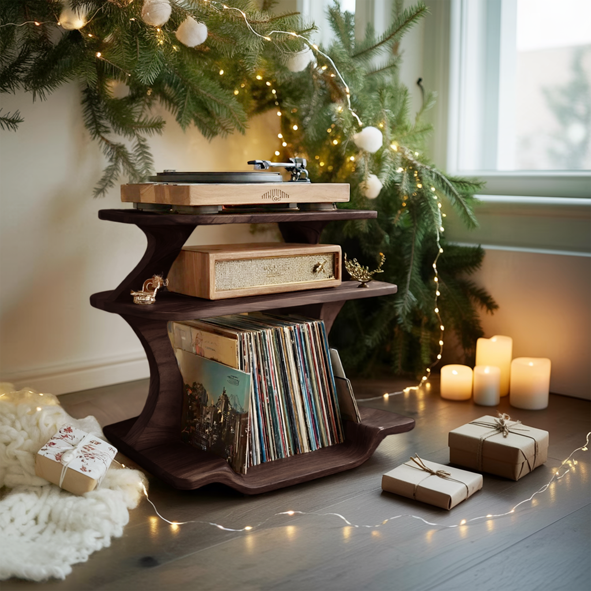Mid Century Wooden Record Stand For Christmas Vinyl Lovers SILDTTNCRS013