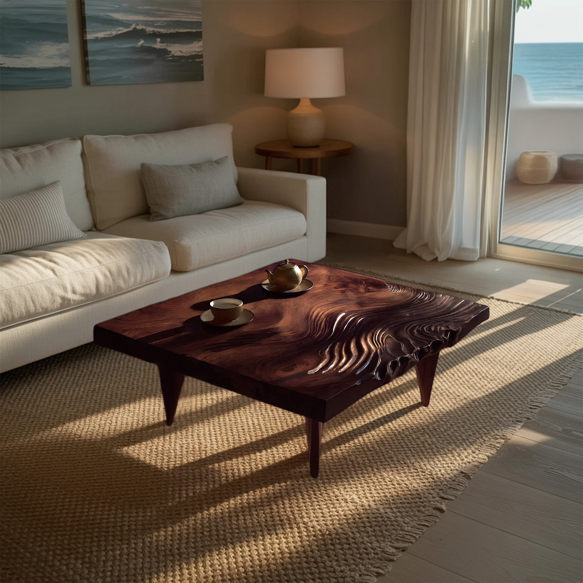 Farmhouse Solid Wood Irregular Coffee Table For Entryway SILDTTRCF073