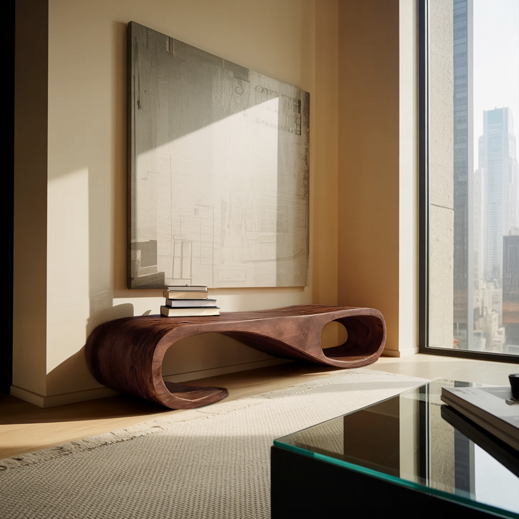 Modern Curved Bench For Entryway Furniture Accent Piece RTTHTTCHR080