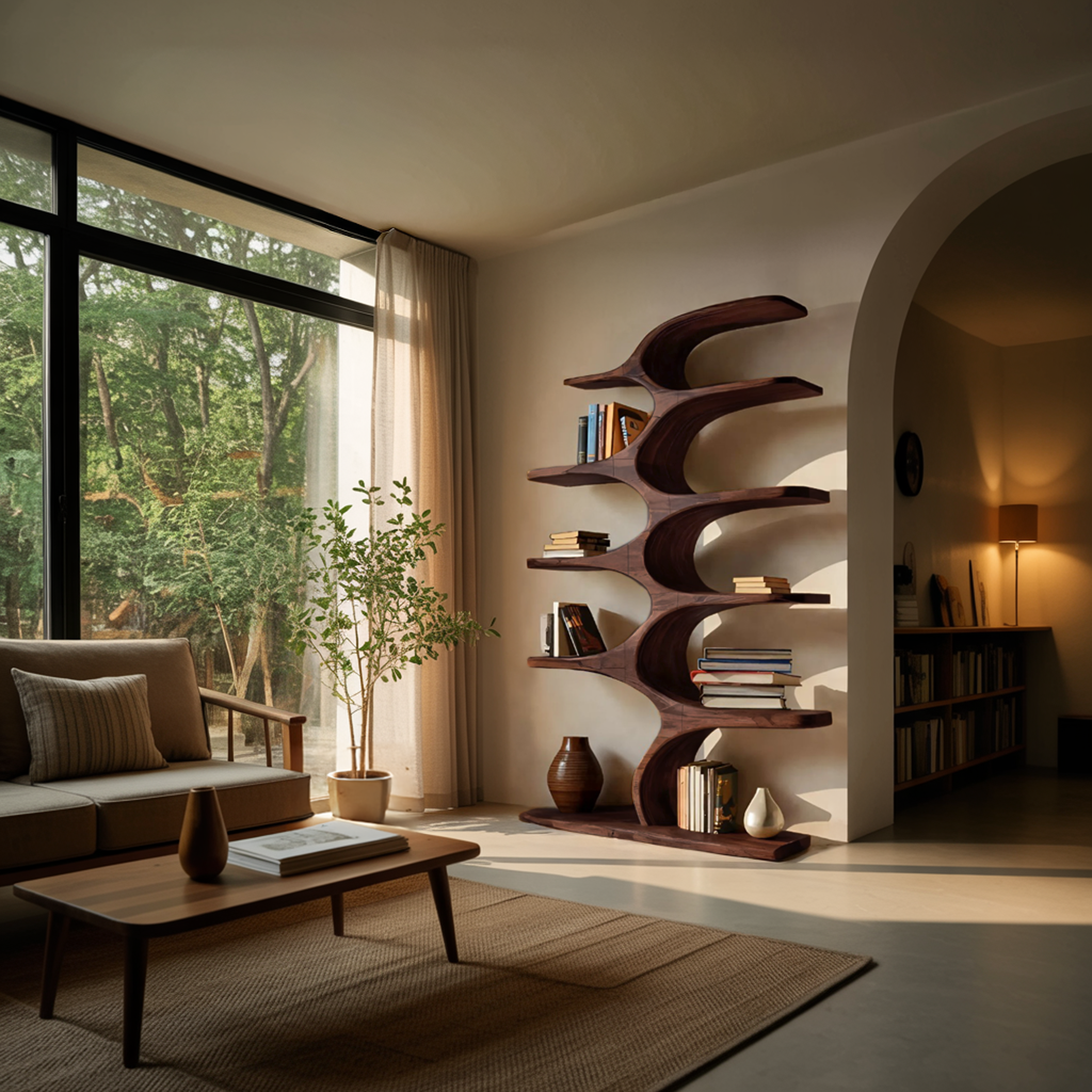 Artistic Curved Bookshelf Fluid Lines Statement For Designer Interiors RTTHTTBS050