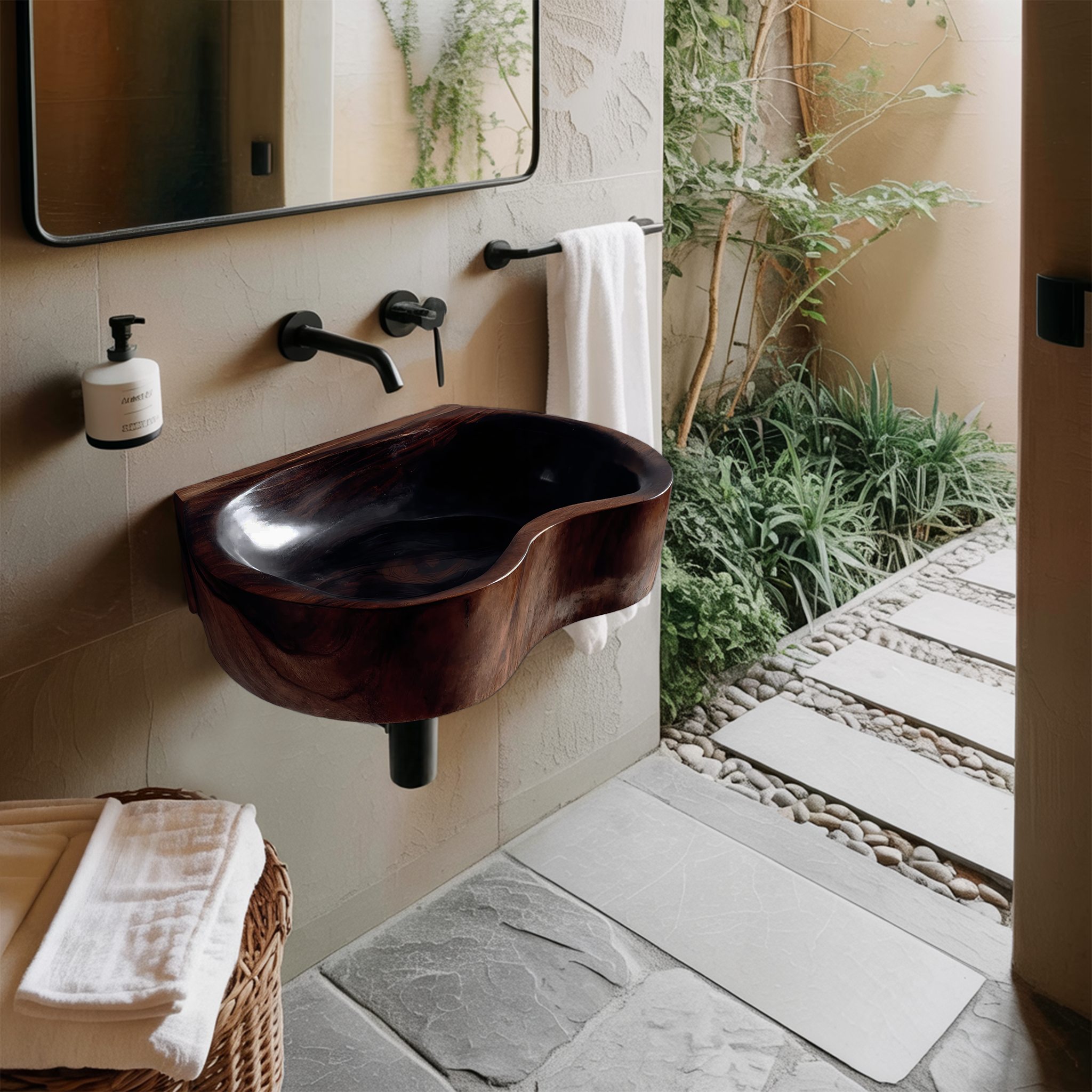 Mid Century Solid Wood Wash Basin For Elegant Bathroom Furniture Decor SILDTTRVS028