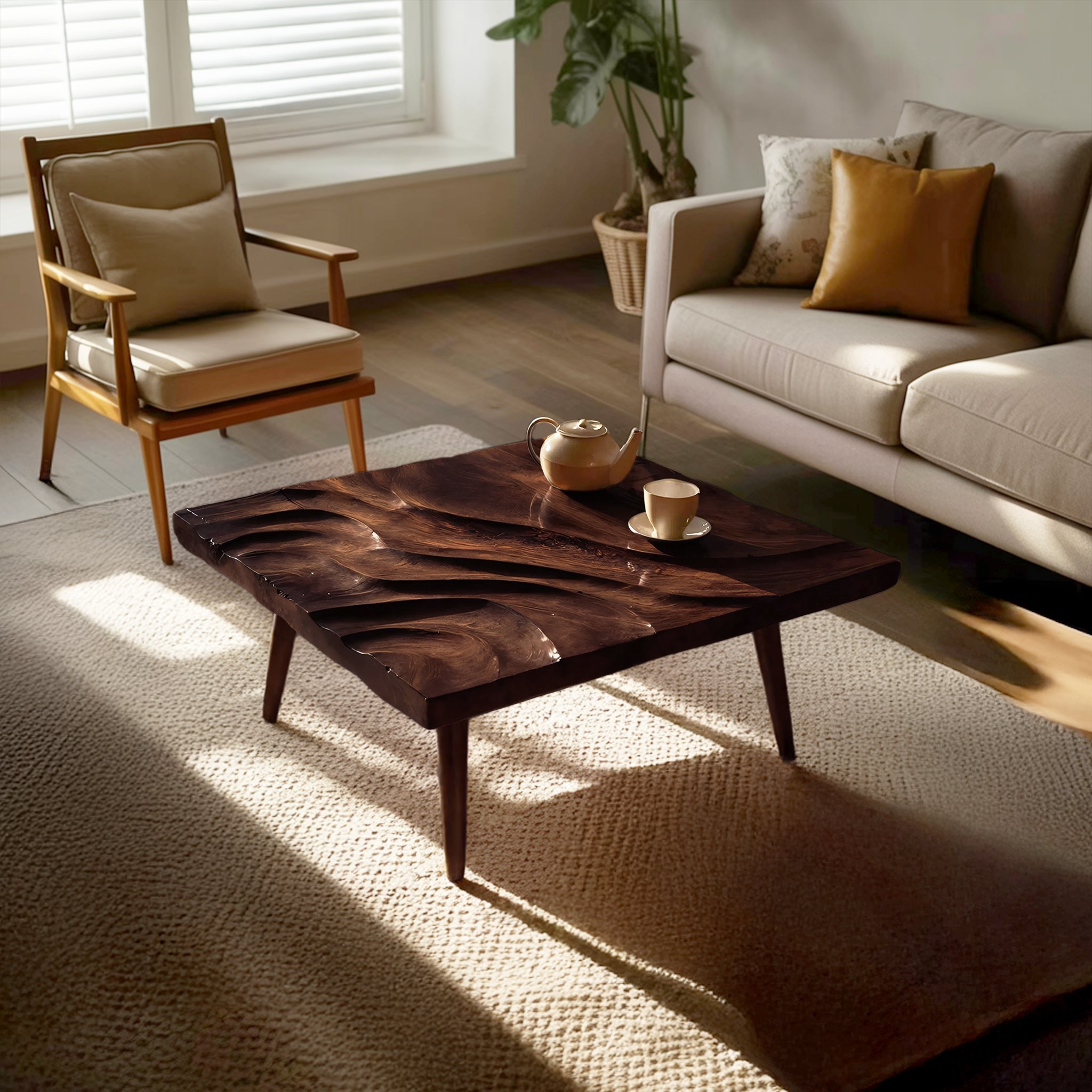 Modern Wooden Abstract Coffee Table For Living Room Decor SILDTTRCF072