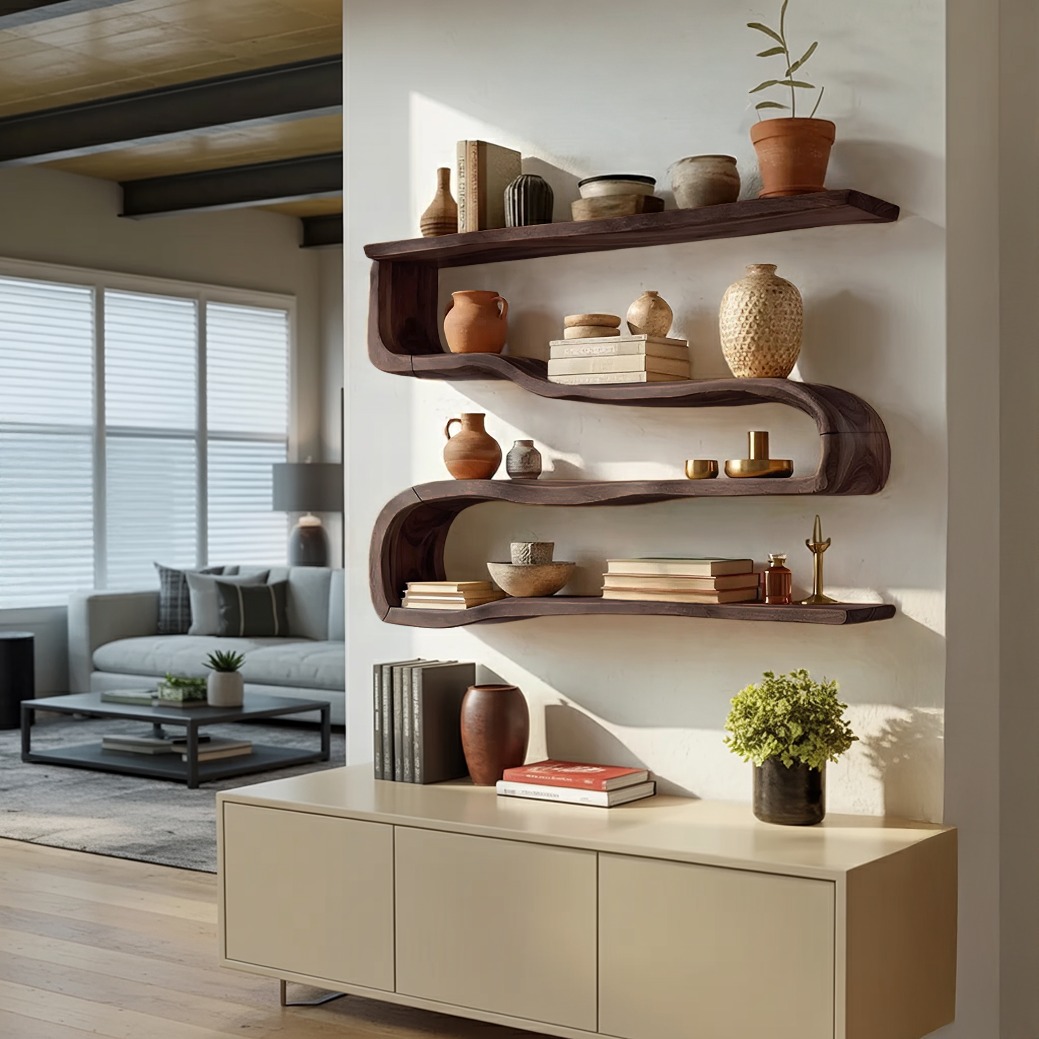 Modern Wooden Shelving Unit For Living Room Wall Storage SILDTTRWMS021