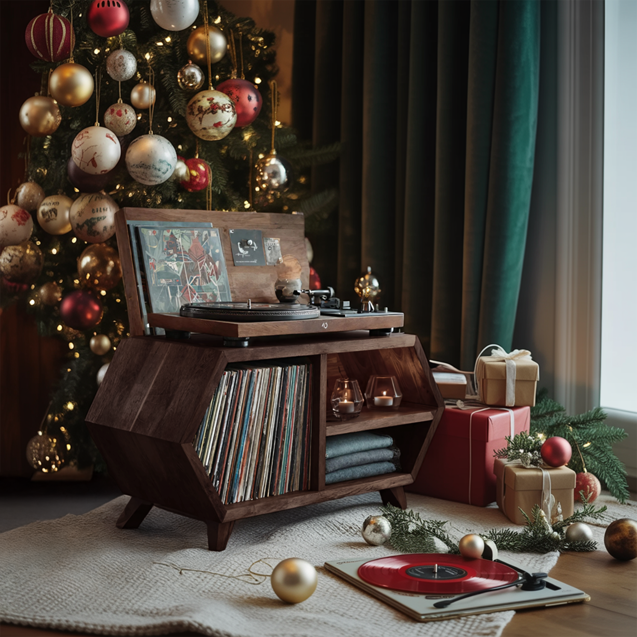 Handcrafted Wooden Record Stand For Bedroom Holiday Style SILDTTNCRS003
