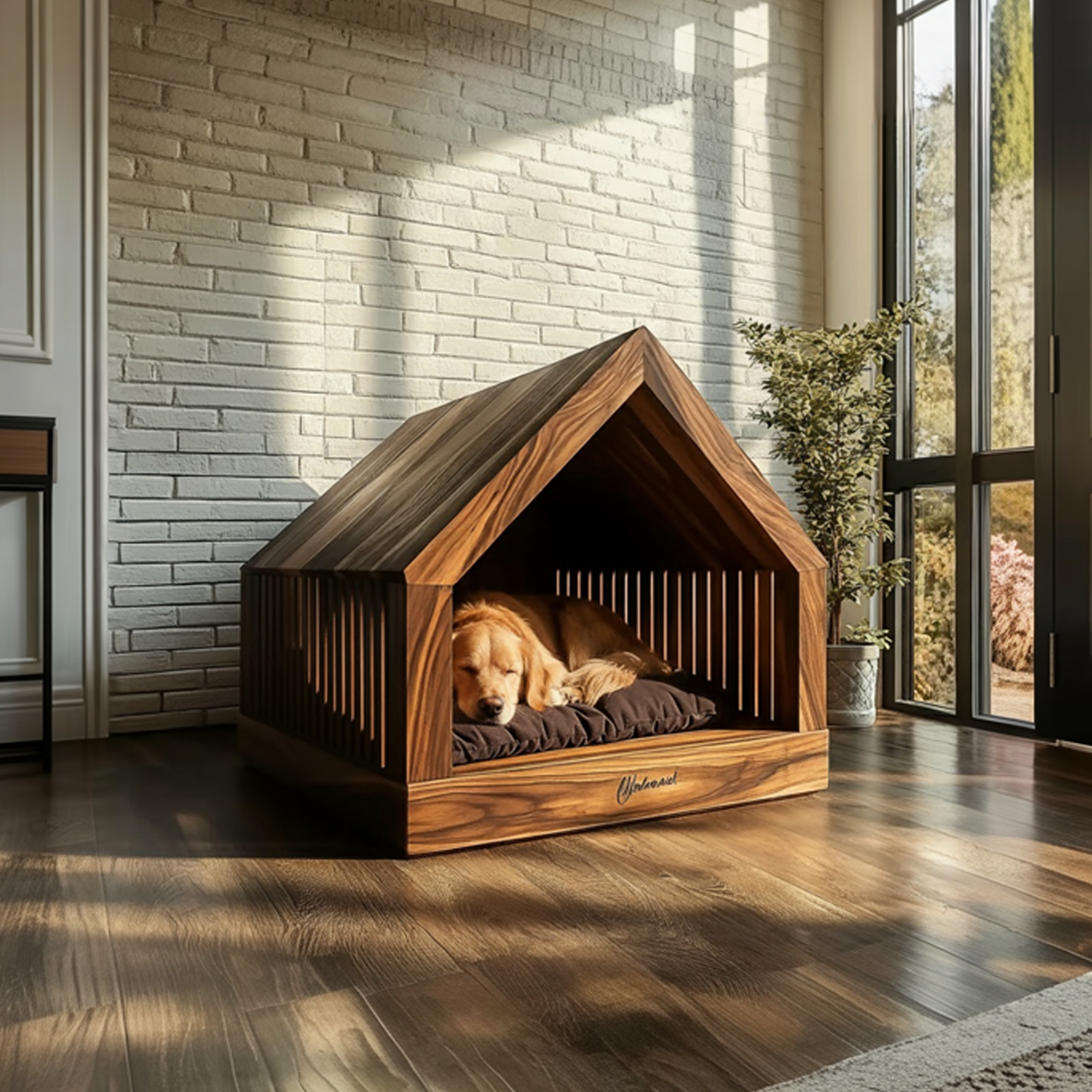 Rustic Wooden Dog House Indoor Pet Bed SINLKIPB010