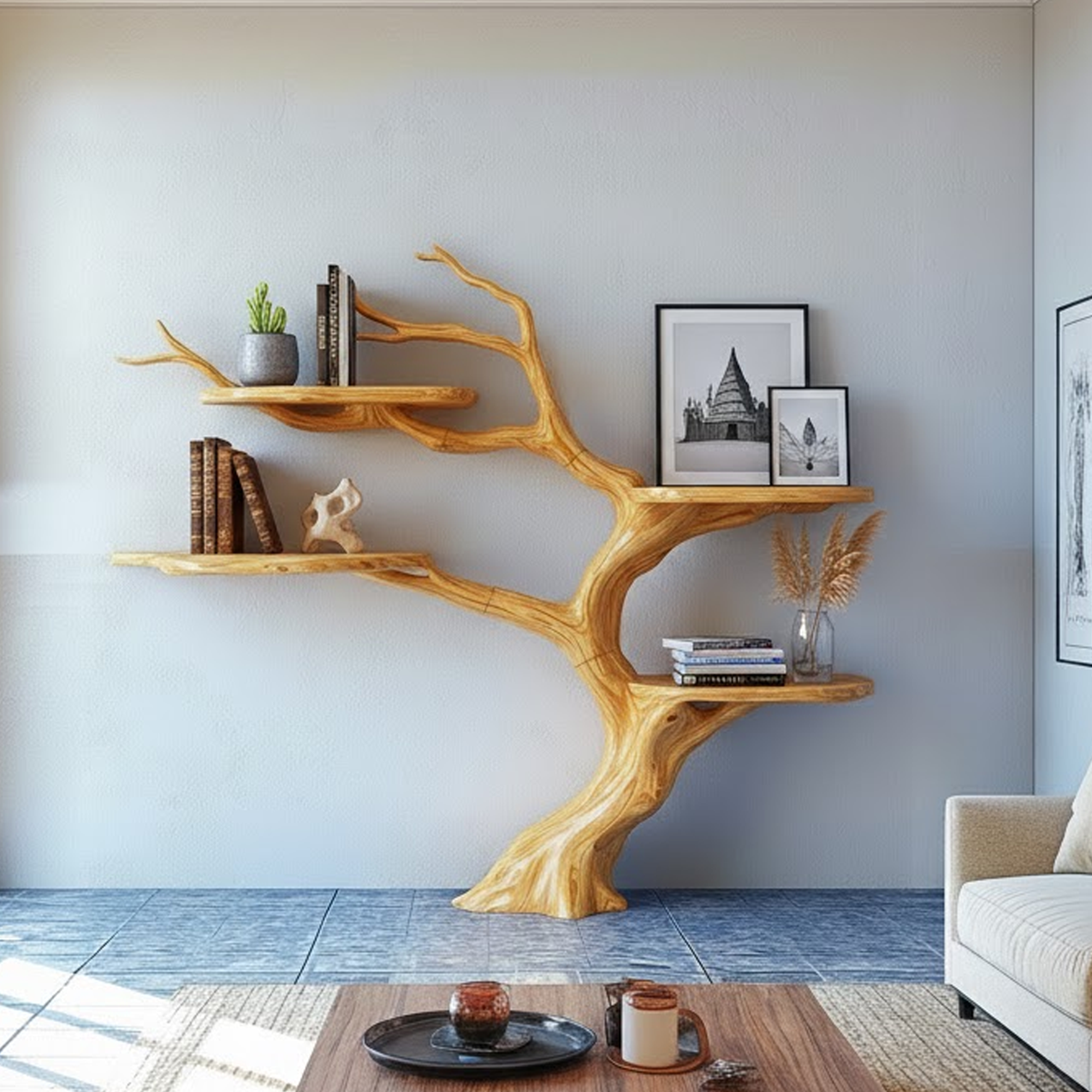 Rustic Organic Tree Bookshelf Living Room Or Bedroom SINLKITB565