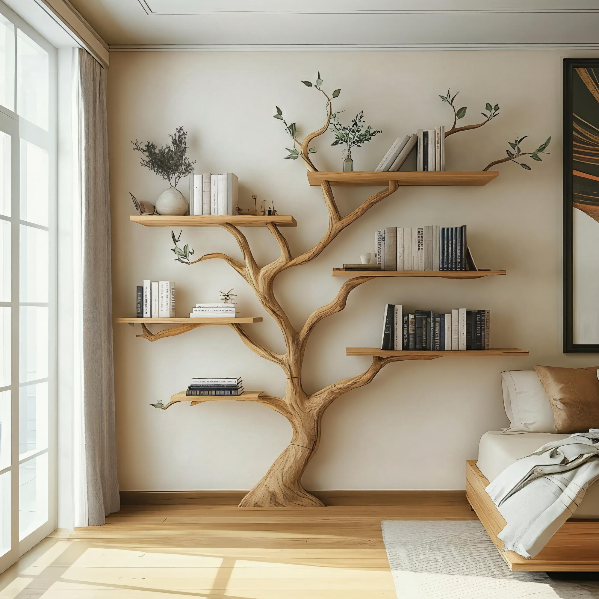 Rustic Nature Inspired Branch Bookshelf Bedroom Interior Statement Storage SINLKITB609