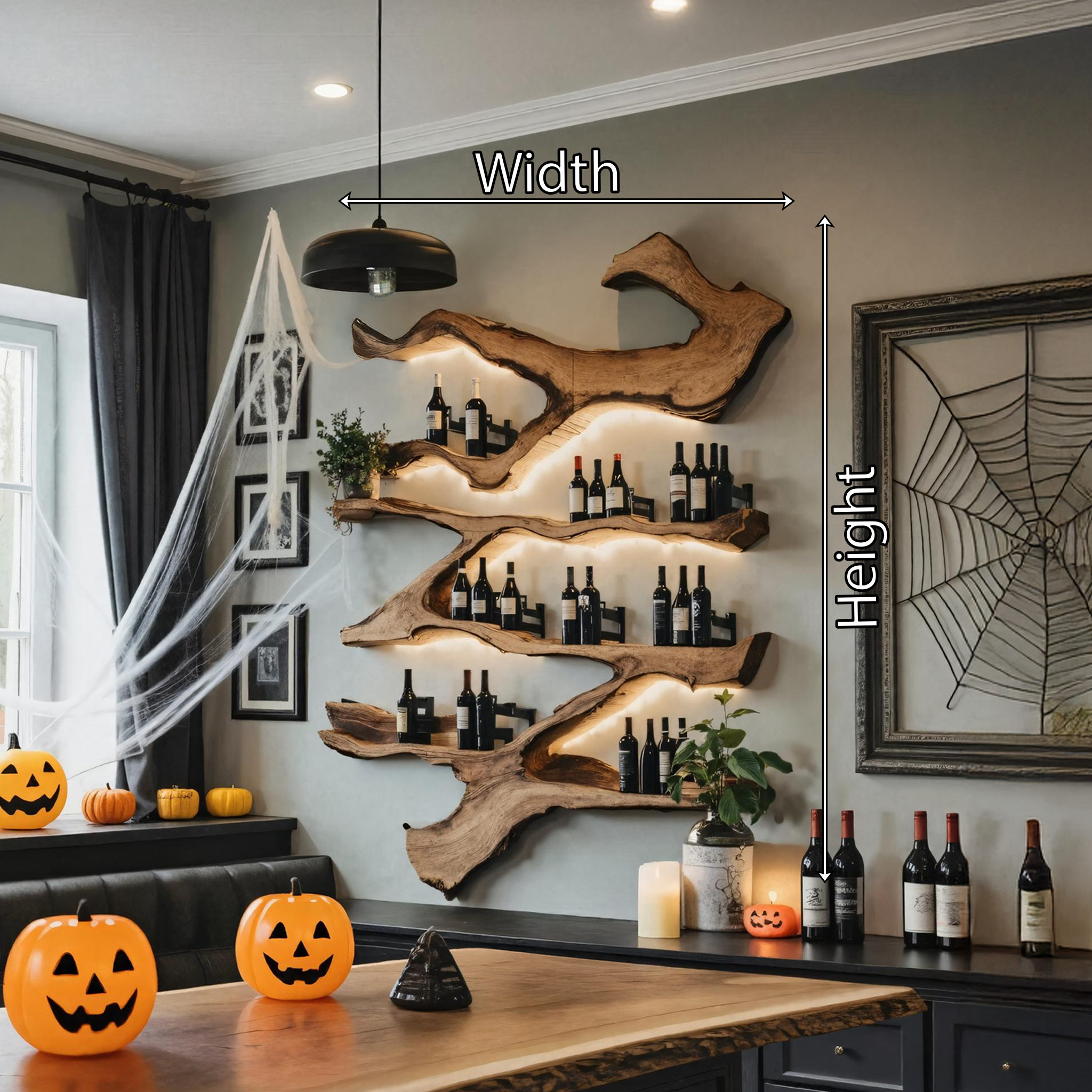 Farmhouse Wooden Live Edge Wine Holder For Kitchen Halloween Decor SILDTTRHWH001