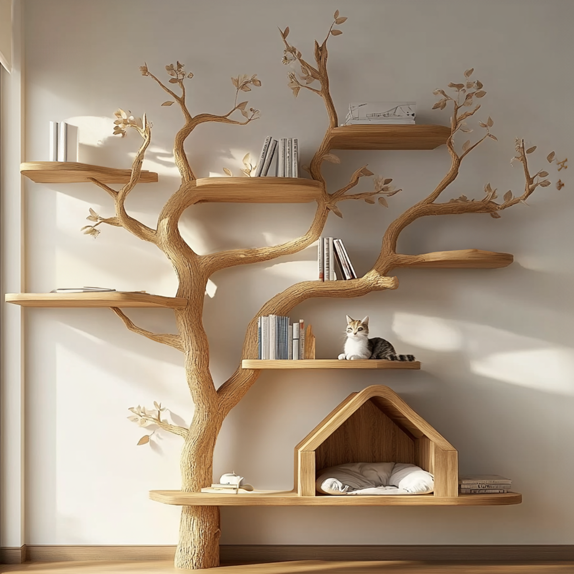 Pet House Cat Tree Natural Wood Cat Furniture Gift Cat Love SINLTT011