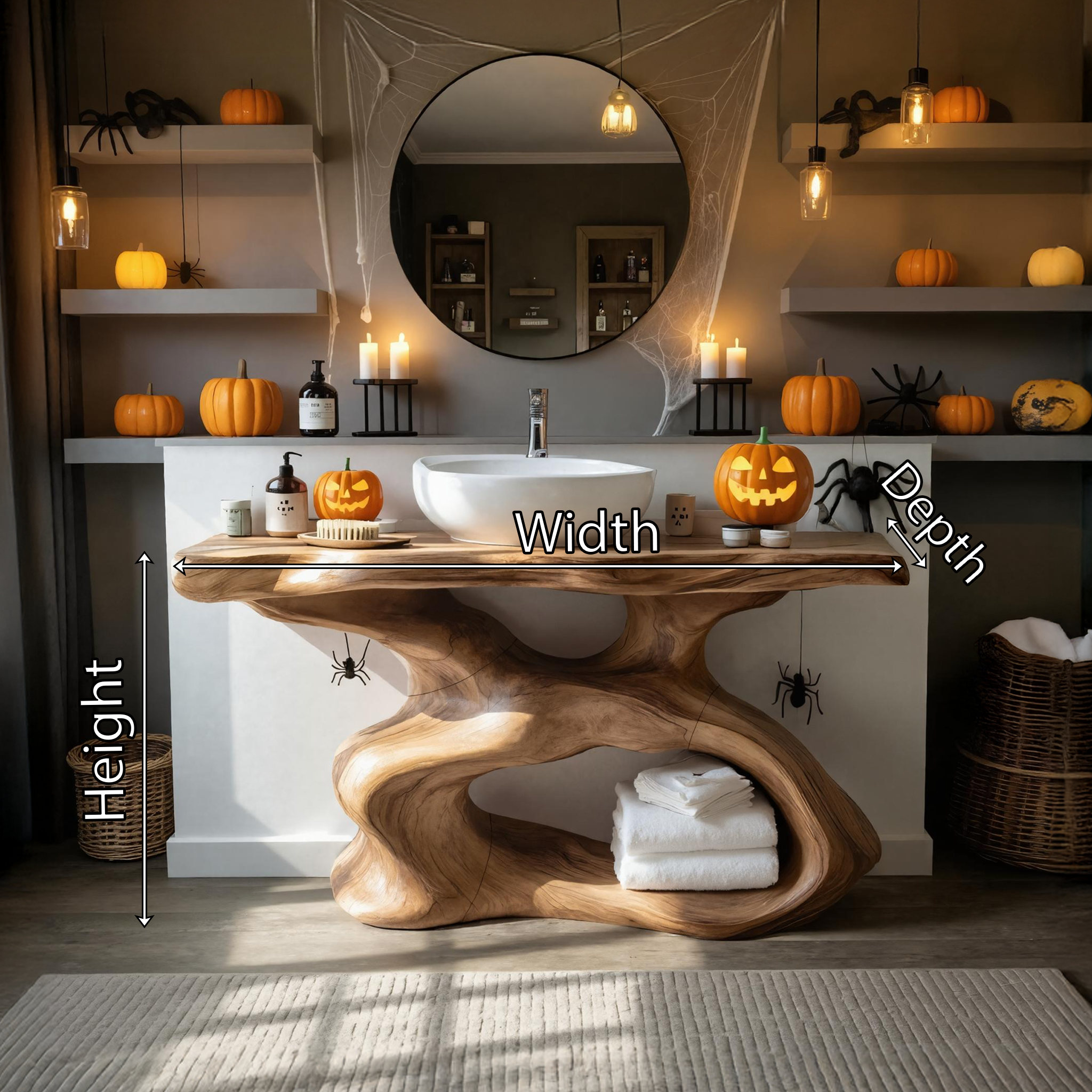 Rustic Halloween Solid Wood Live Edge Vanity For Timeless Bathroom Furniture SILDTTRHBV001