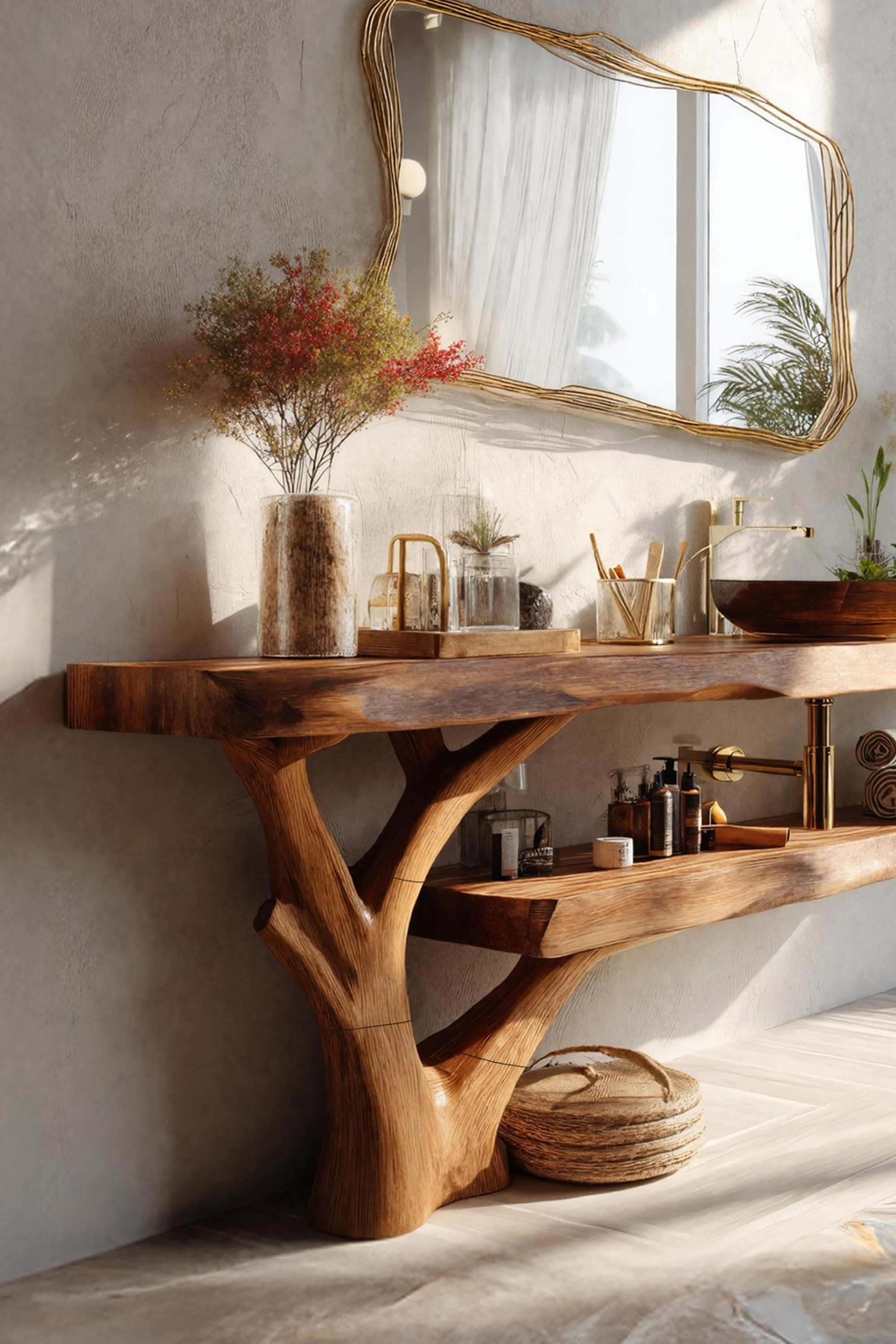 Handcrafted Wooden Live Edge Bathroom Vanity For Rustic Home Interior Design SILDTTRBRV080