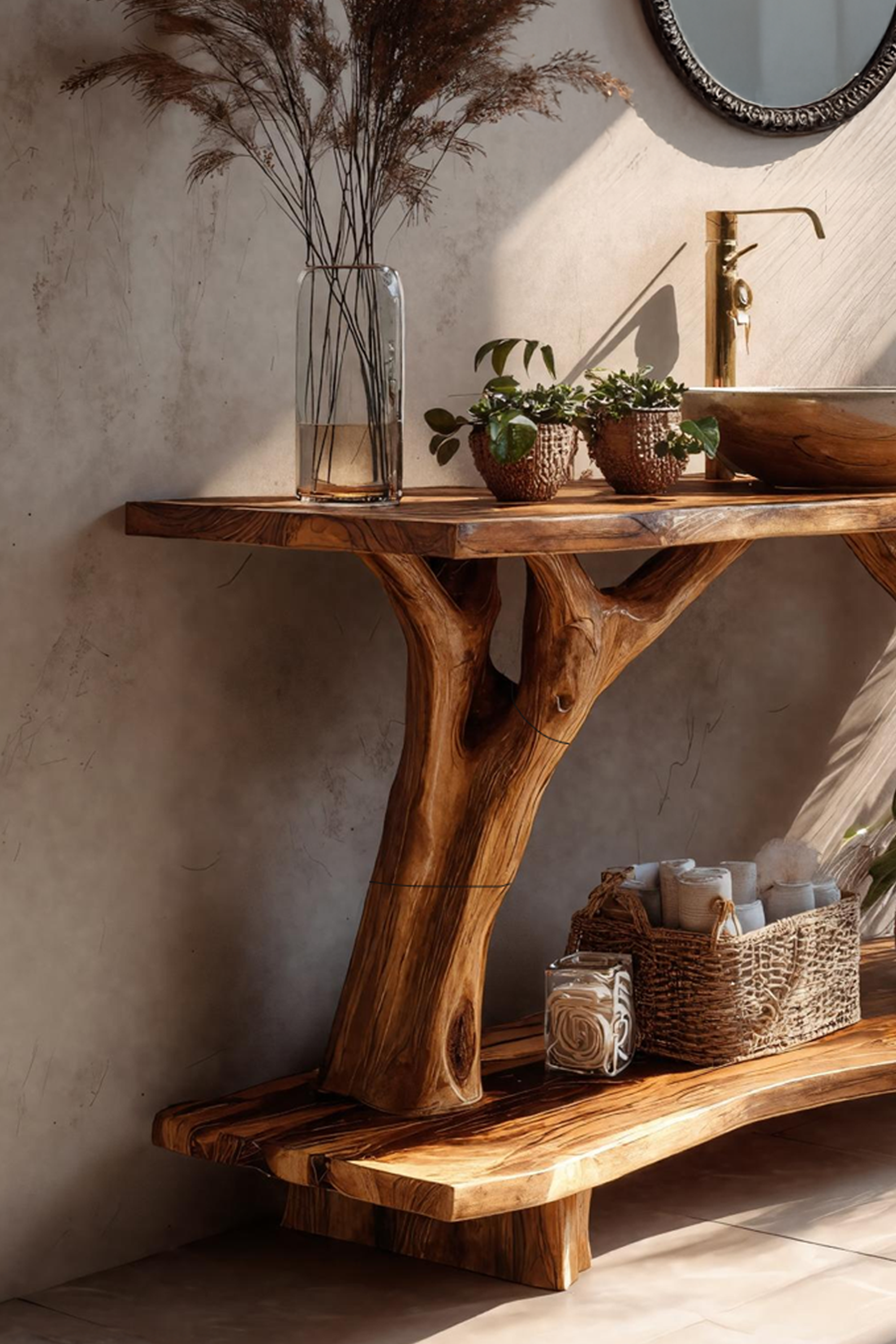 Farmhouse Wooden Live Edge Bathroom Vanity For Country Bathroom Interior SILDTTRBRV091