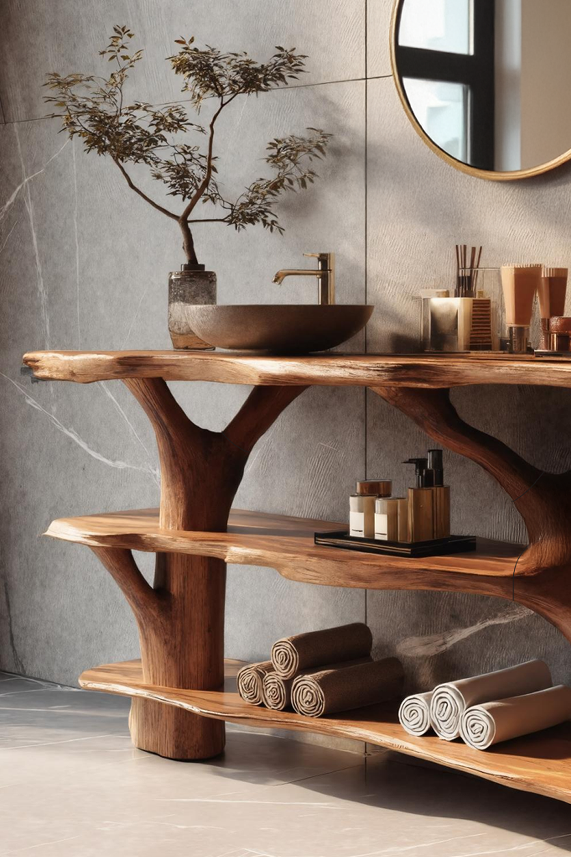 Farmhouse Live Edge Tree Trunk Vanity For Cozy Bathroom Furniture Decor SILDTTRBRV087