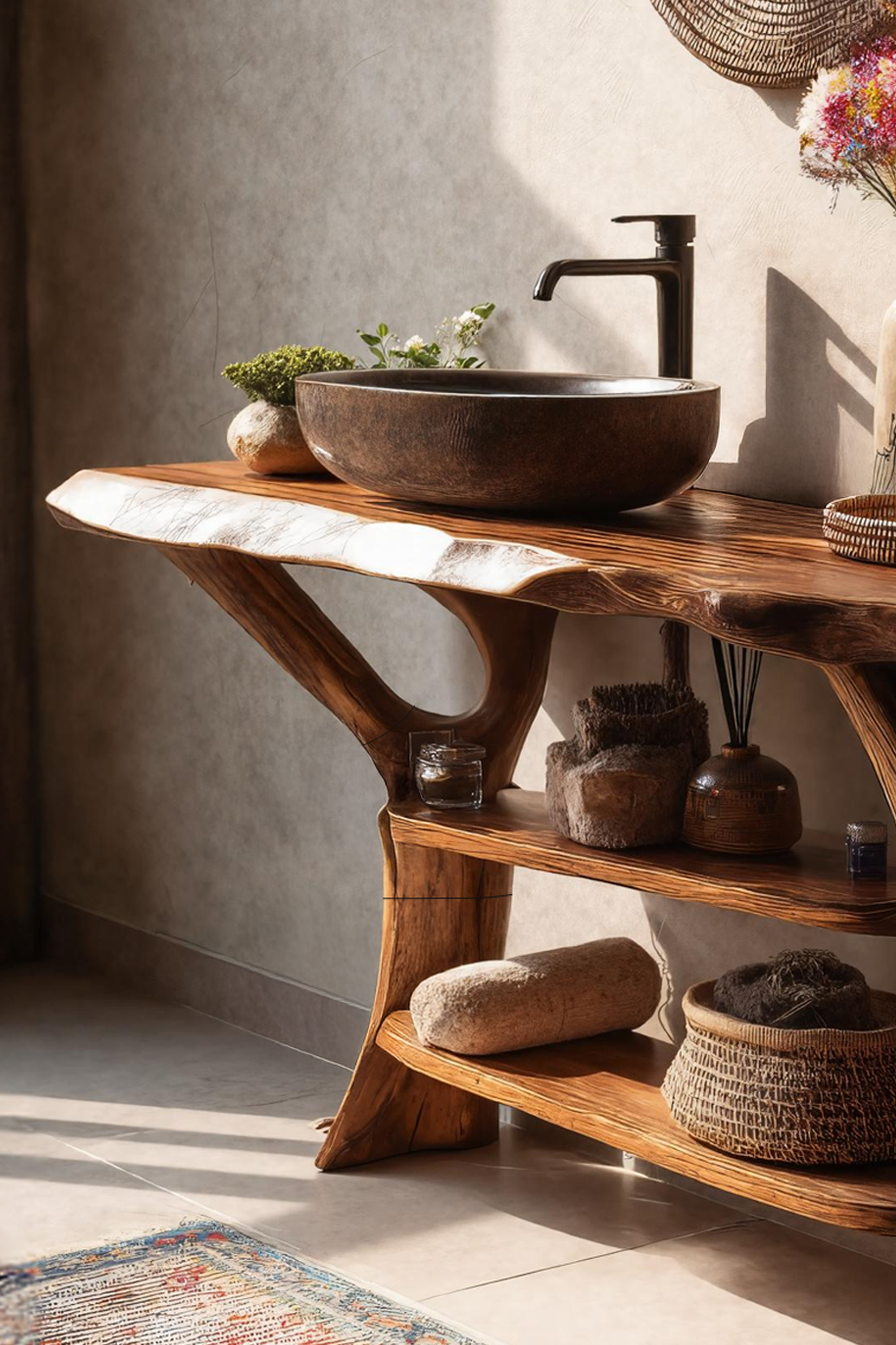 Mid Century Solid Wood Bathroom Vanity For Rustic Furniture Decoration SILDTTRBRV074