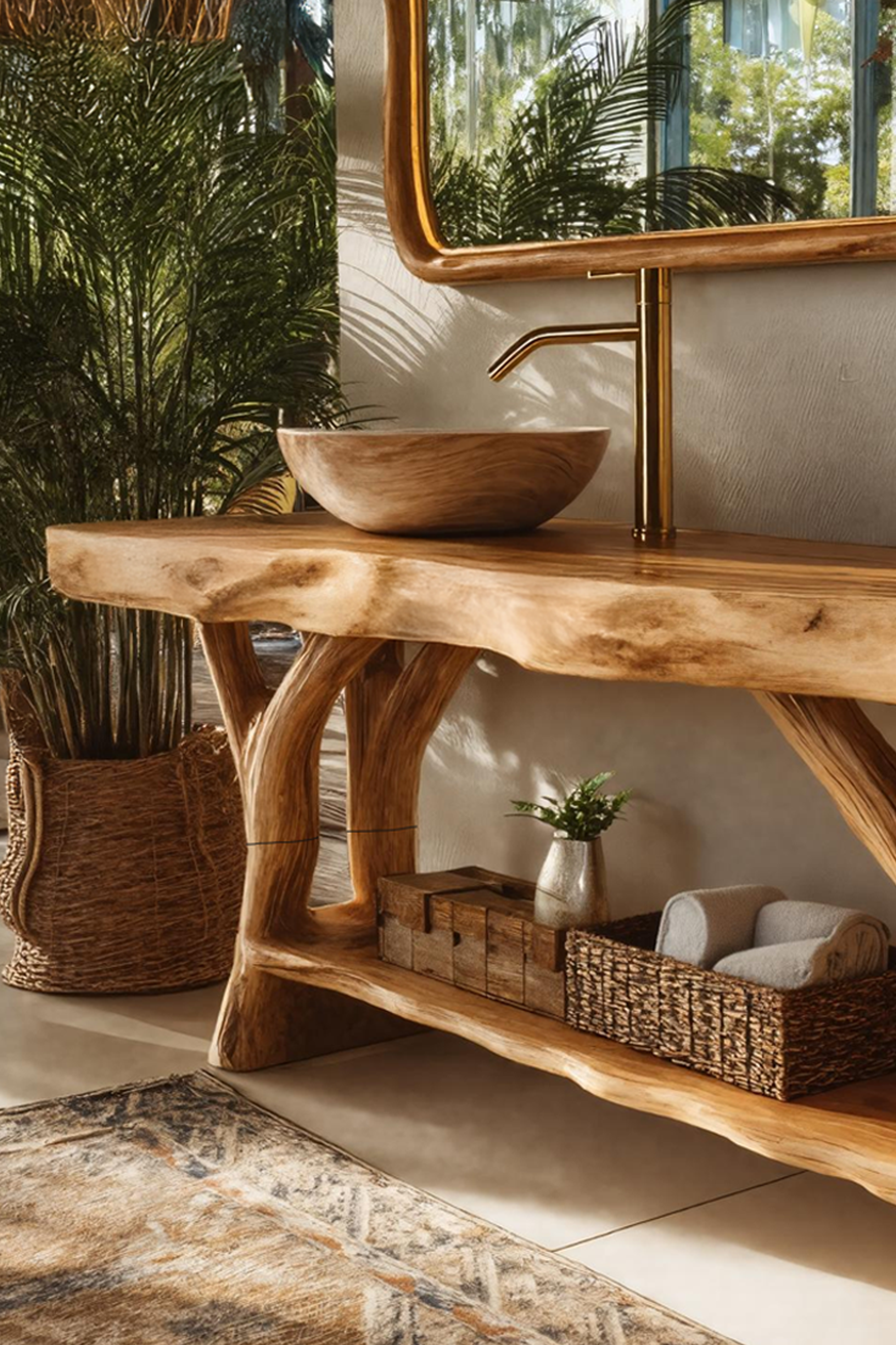 Mid Century Live Edge Tree Trunk Vanity For Stylish Furniture Design SILDTTRBRV078