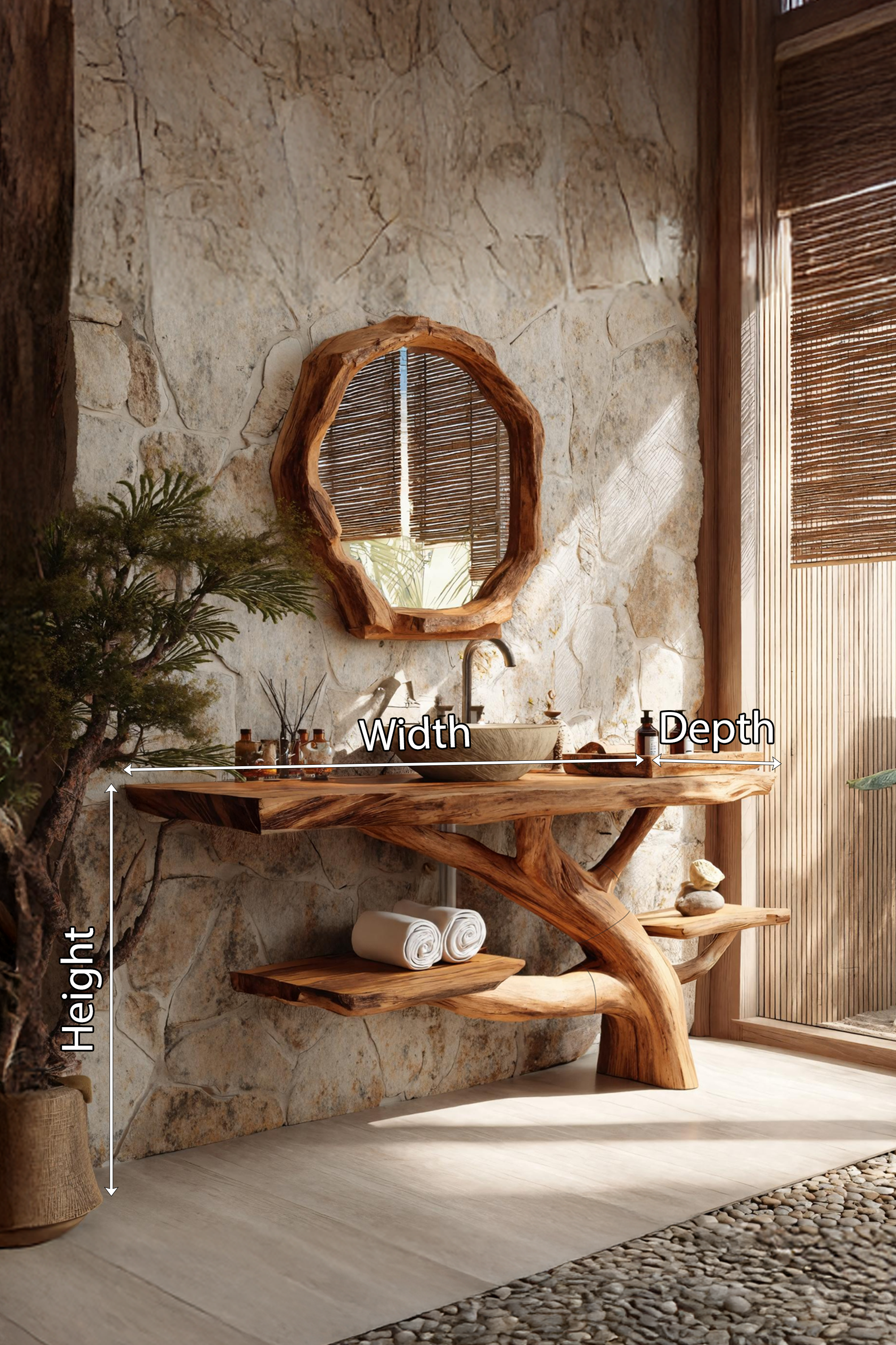 Handcrafted Wooden Live Edge Bathroom Vanity For Luxury Bathroom Decor SILDTTNBRV021