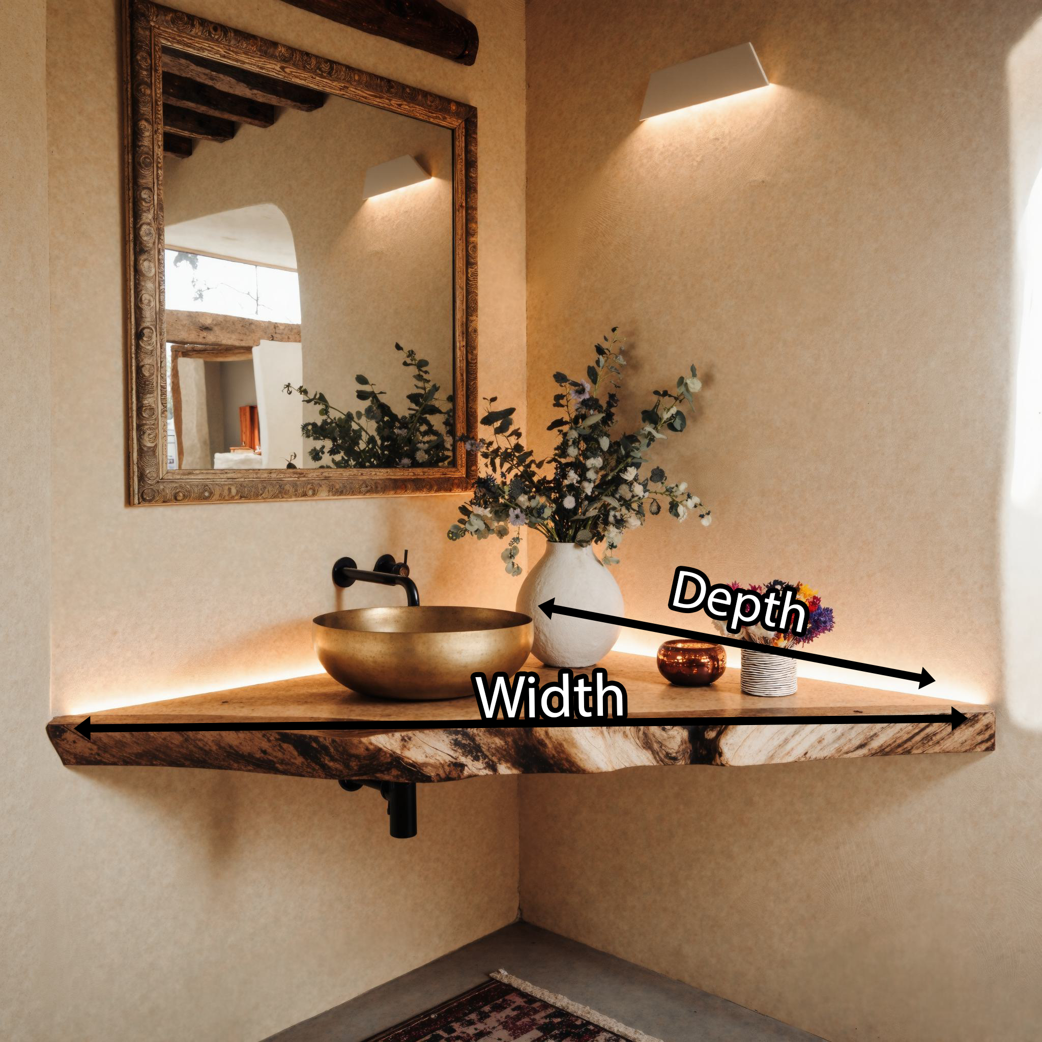 Wooden Corner Bathroom Vanity Floating Shelf SILDTBRV078