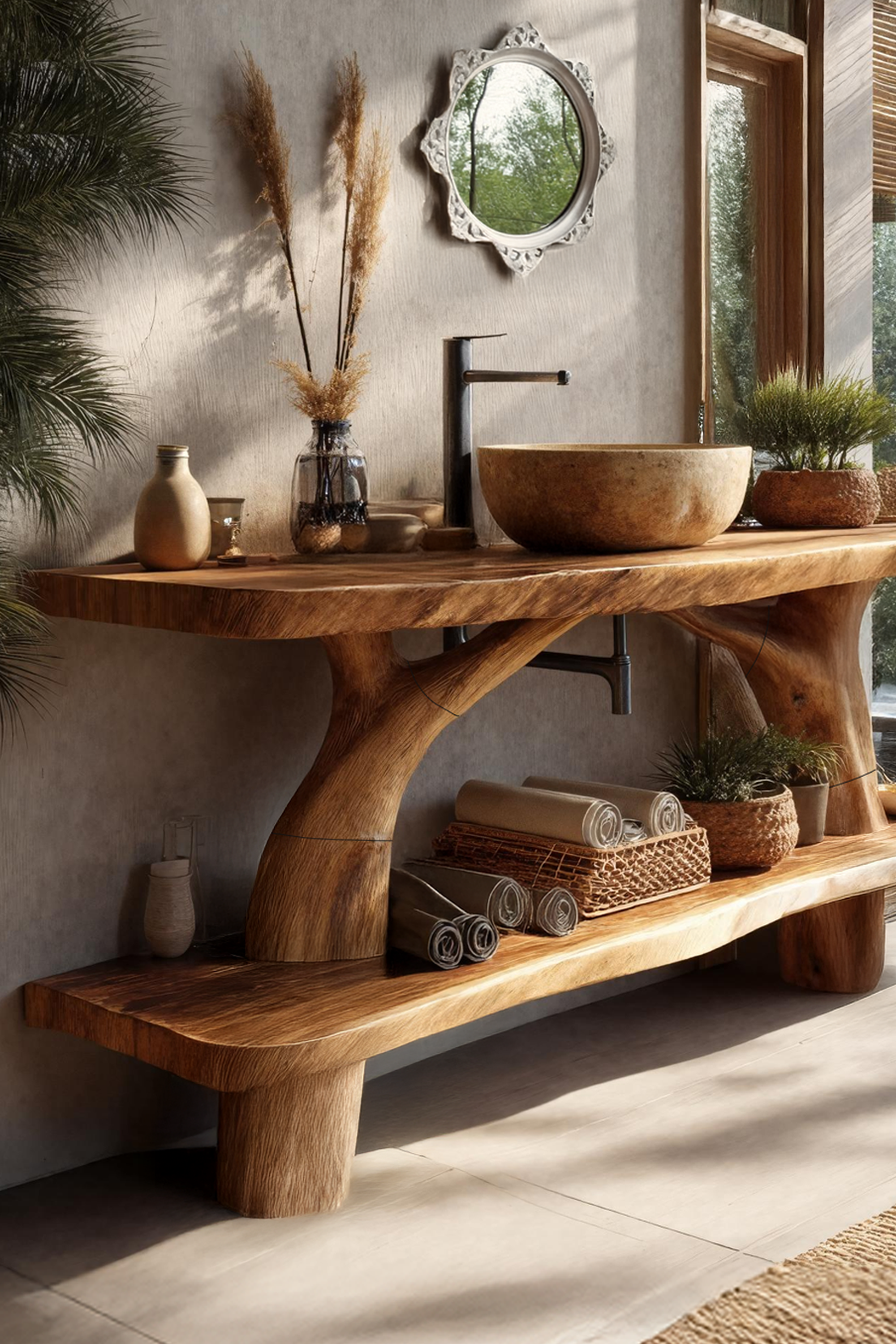 Mid Century Wooden Live Edge Bathroom Vanity For Apartment Living Room SILDTTRBRV090