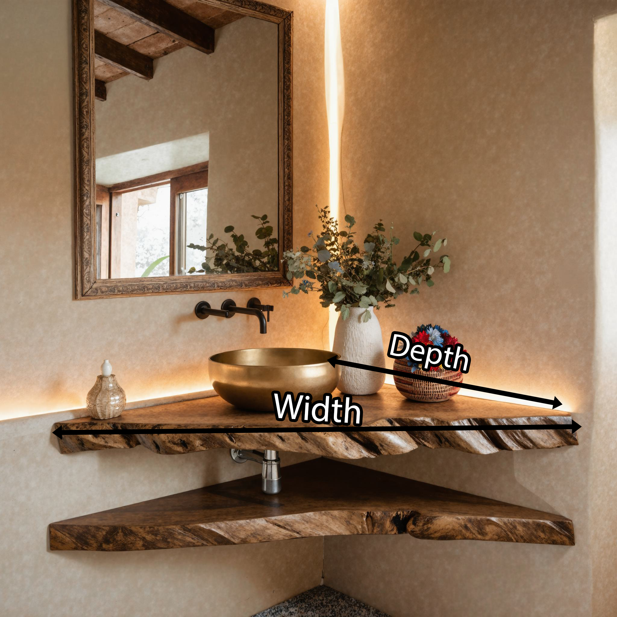 Handcrafted Bathroom Corner Vanity Shelf SILDTBRV065