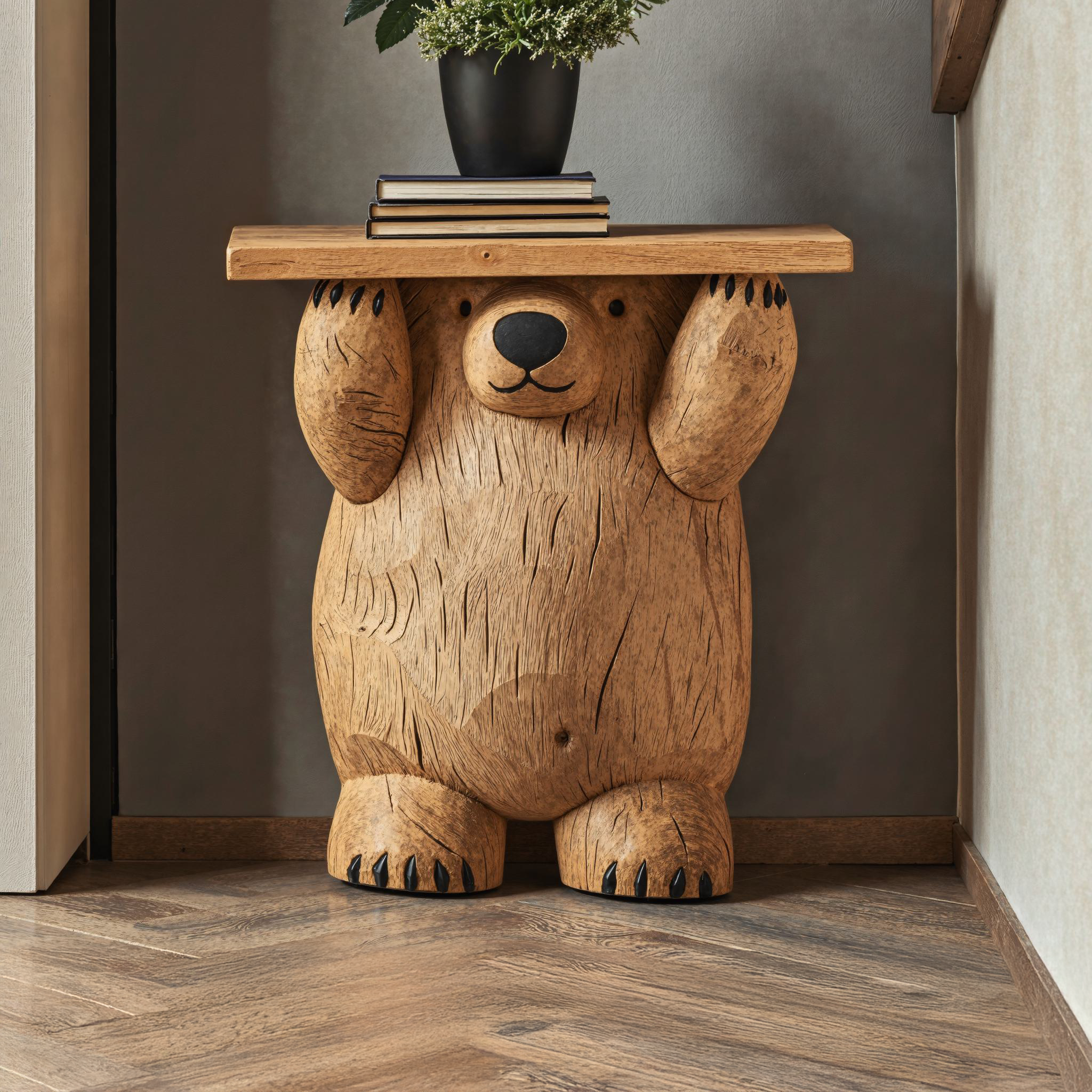 Rustic Wood Bear End Table Side Table SILDTEN076
