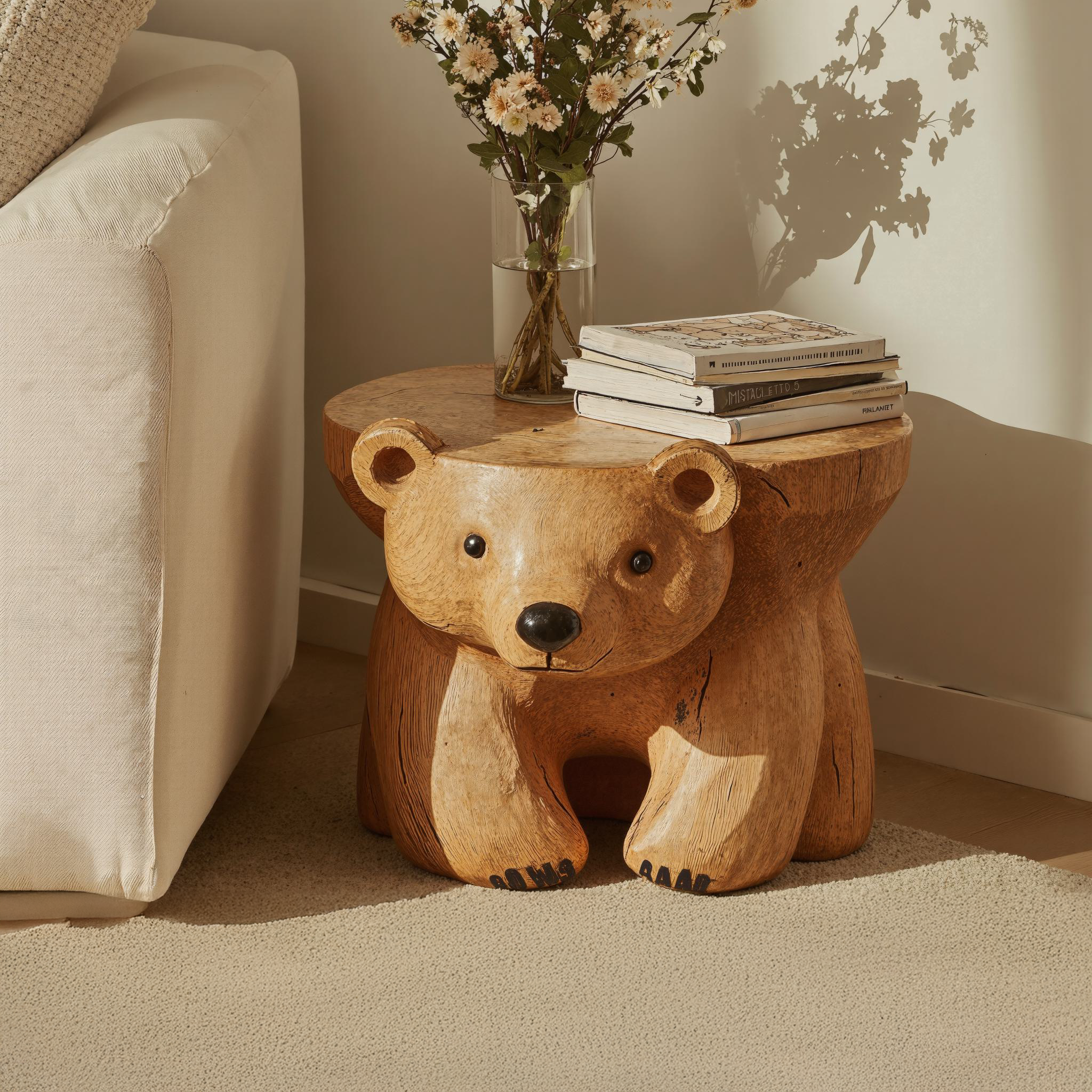 Live Edge Bear End Table Round Side Table SILDTEN065