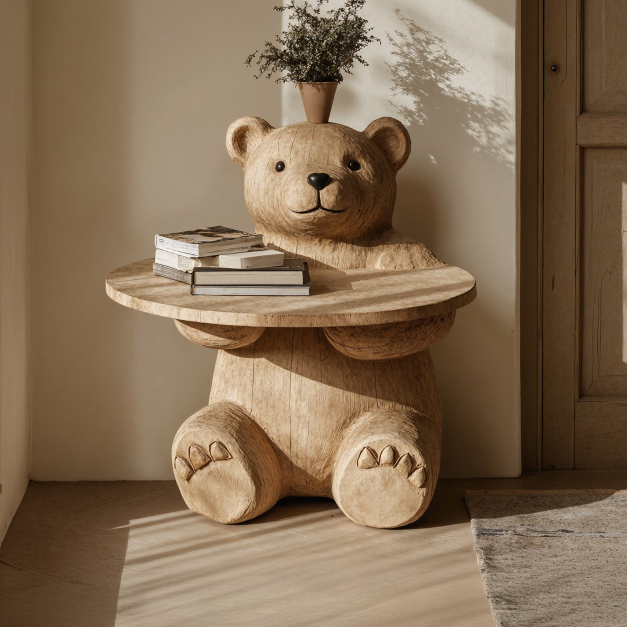 Rustic Round Bear End Table Unique Design SILDTEN079