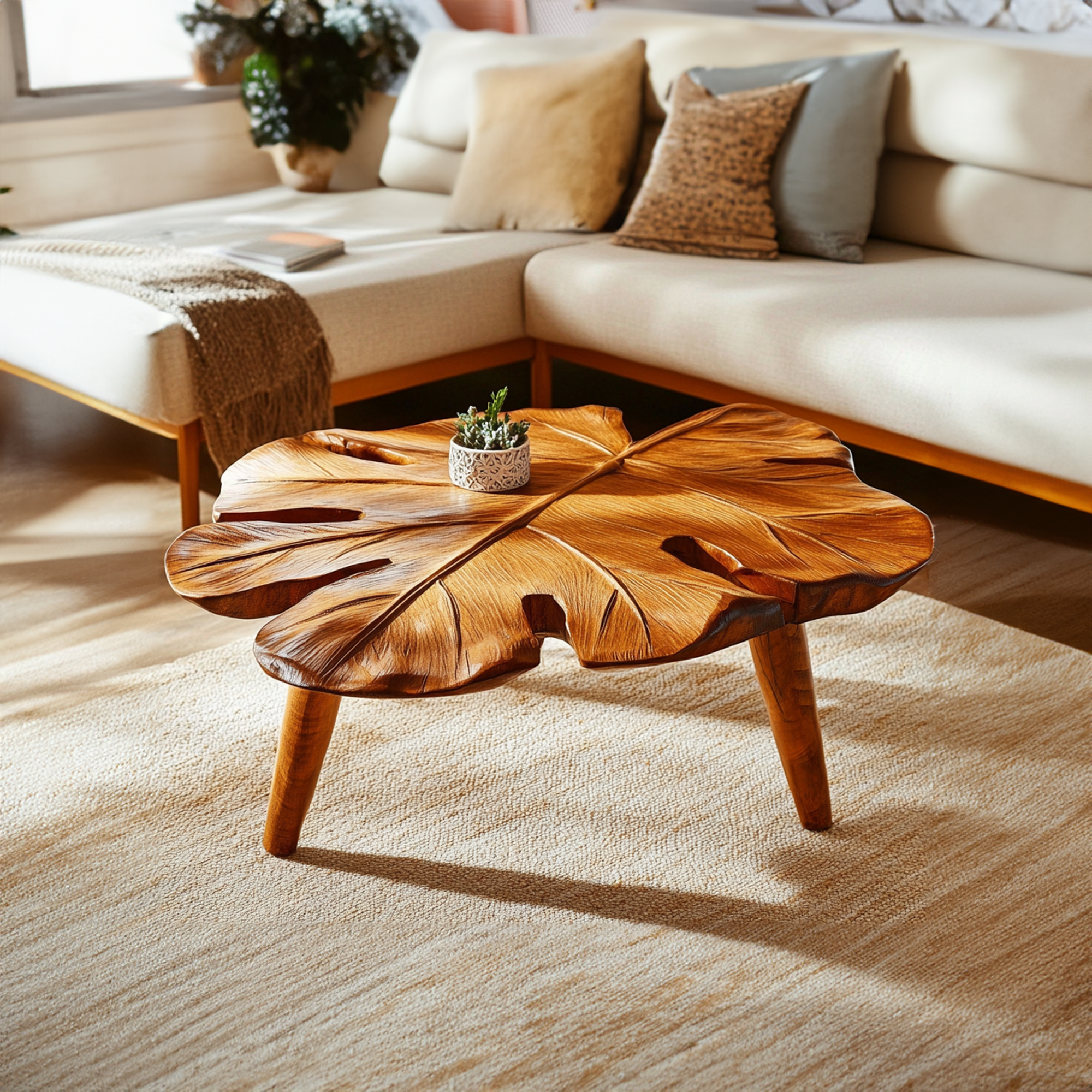 Rustic Coffee Table Modern Solid Wood SINLCF008